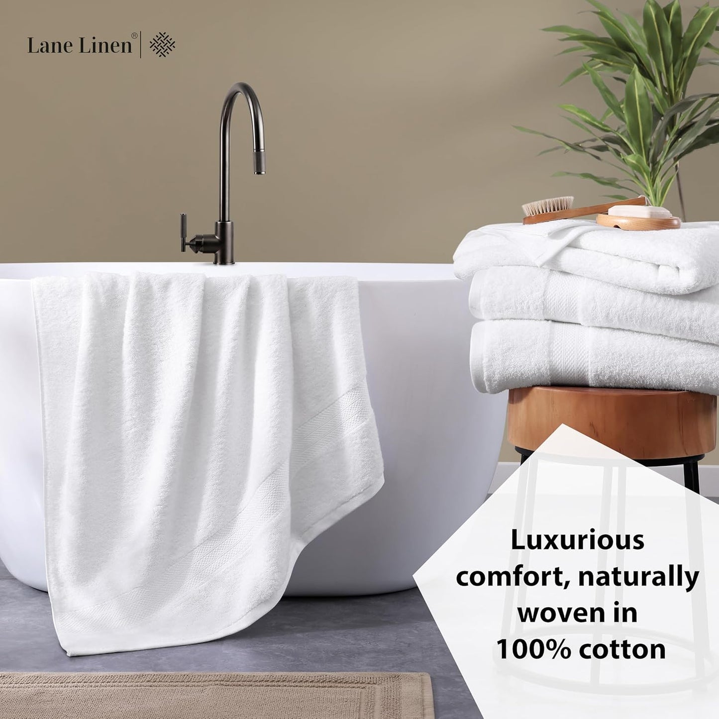 LANE LINEN 100% Cotton 2 Pack Bath Sheets (35"x66") - Ring Spun Cotton - Extra Large Bath Towels Set - Quick Drying, Soft & Absorbent Oversized Bathroom Towel Sets - Hotel Quality - White Towels