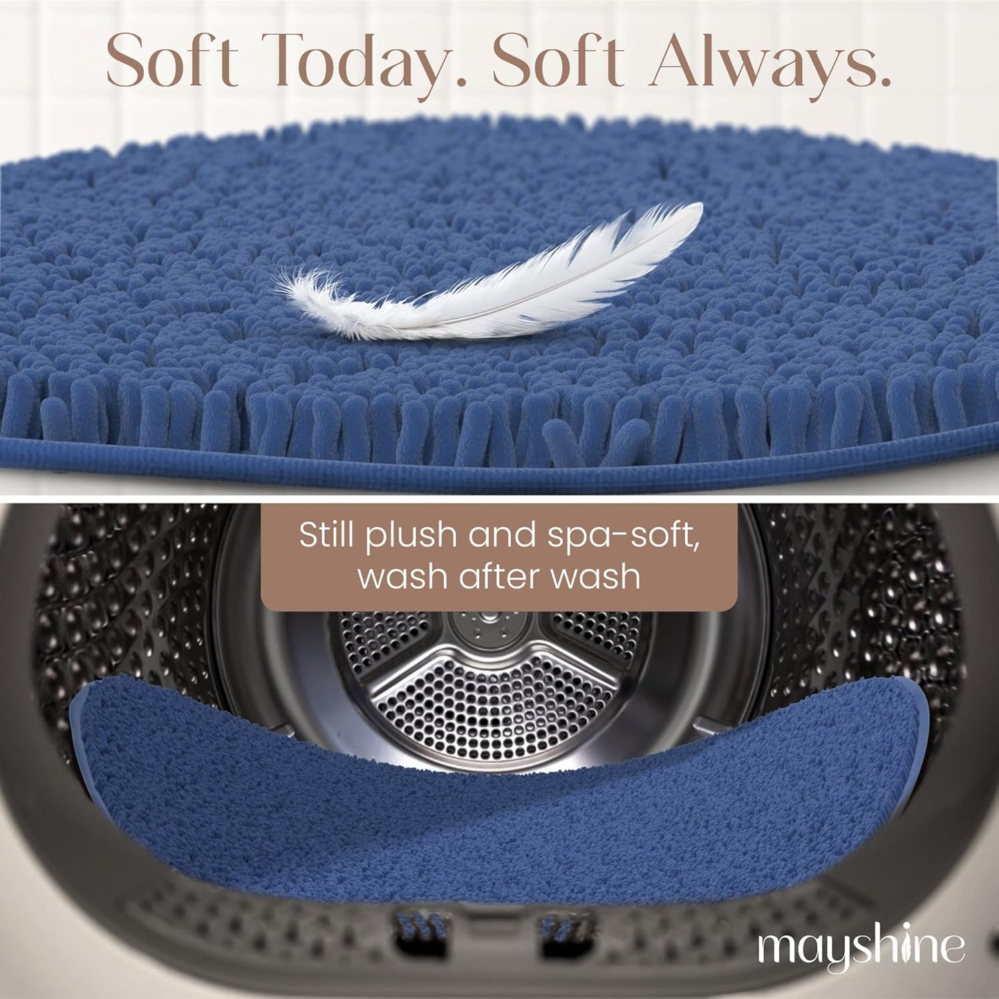 MAYSHINE Round Area Rug Set for Bathroom | Soft Plush Chenille Bath Mat, Water Absorbent Non-Slip Bathroom Rug | Washable Shag Carpet for Shower, Bedroom, or Home Décor | 36"x36" (Round) | Dark Blue