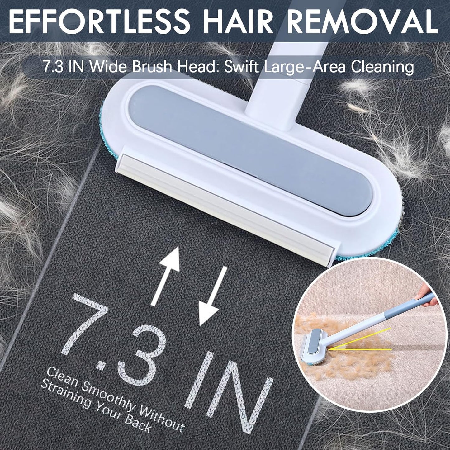 Pet Hair Removal Tool, 4 in 1 Reusable & Washable Dog & Cat Hair Remover, Multifunctional Pet Hair Remover with Extendable Handle & 2 Built-in Brushes, Easy Fur Cleaning for Furniture and Carpet
