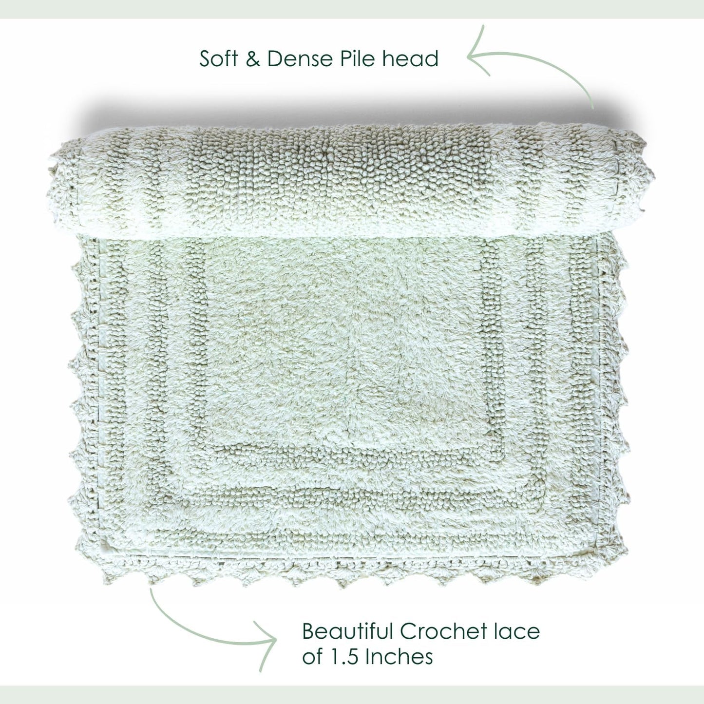 RAJRANG Bath Rug for Bathroom Kitchen Spa with Crochet Cotton Absorbent Soft Reversible Woven Bath Mat Meadow Mist Rectangle 34x21 Inches