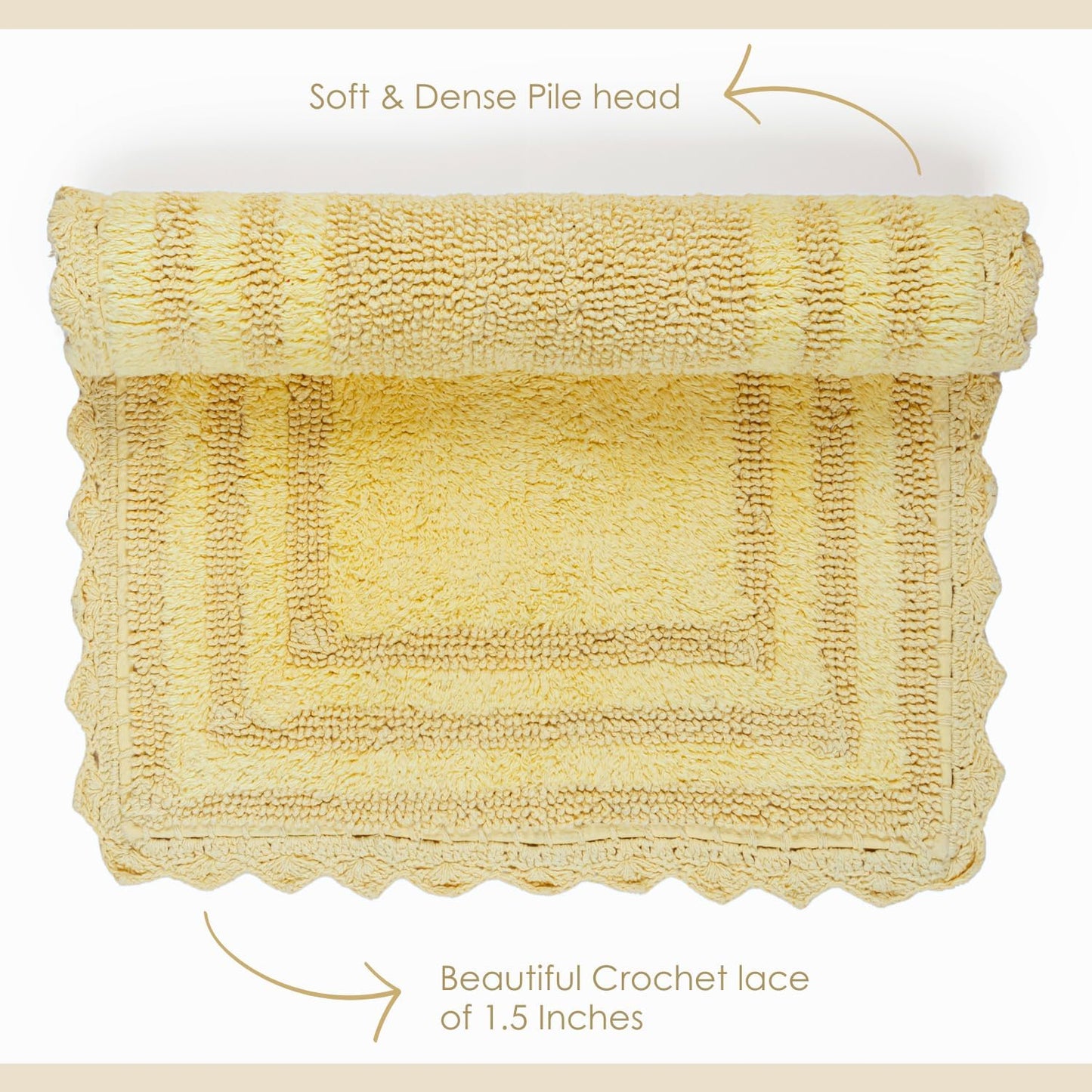 RAJRANG Bath Rug for Bathroom Kitchen Spa with Crochet Pattern Cotton Absorbent Soft Reversible Woven Bath Mat Pale Banana Rectangle 34x21 Inches