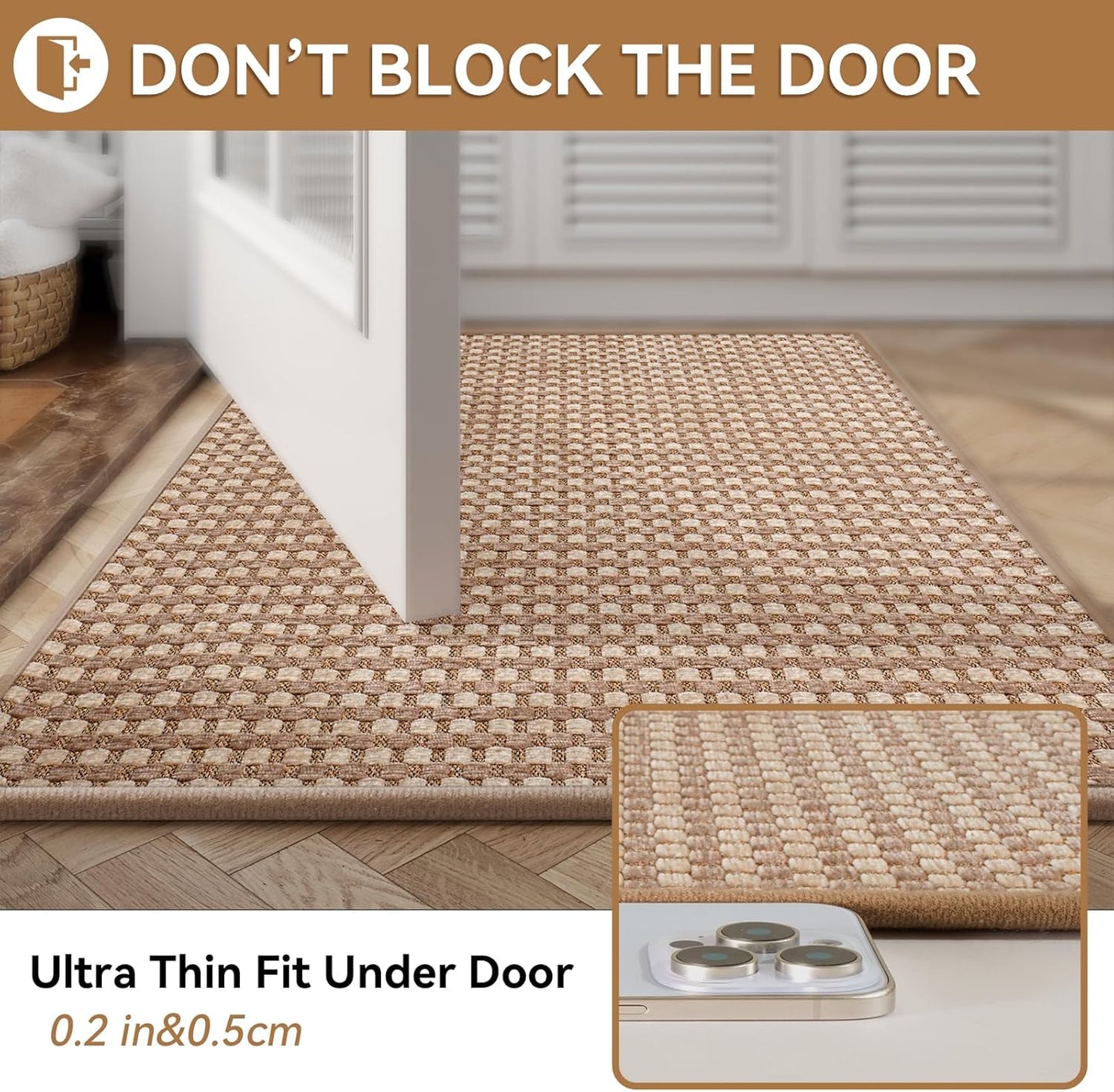 Non Slip Bath Mat Bathroom Rugs, Soft Braided Ultra Thin Bath Mats, Super Absorbent Quick Dry Bath Rug Shower Mat, Rubber Backing, Fit Under Door Bathroom Floor, Machine Washable, Brown 24"x35"