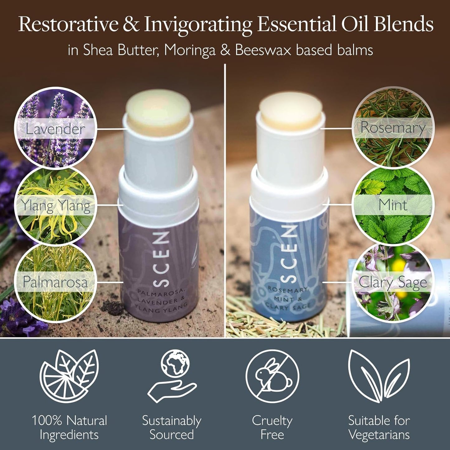 Scentered Aromatherapy Balm Stick Duo for Sleep & Focus - All Natural Sleep Balm with Lavender & Focus Aid with Rosemary - Essential Oil for Relaxation & Concentration - Aromatherapy Gifts for Women