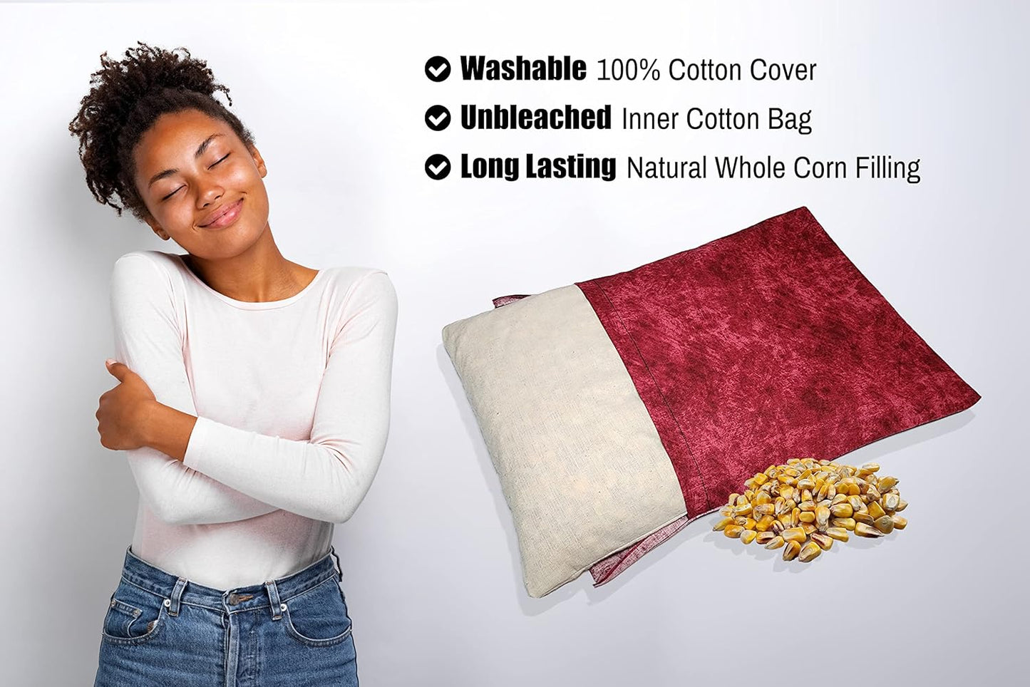 Microwavable Corn Filled Heating Pad and Cold Pack/Washable 100% Cotton Cover (Etched - Burgundy, 7.5in W x 11in L)