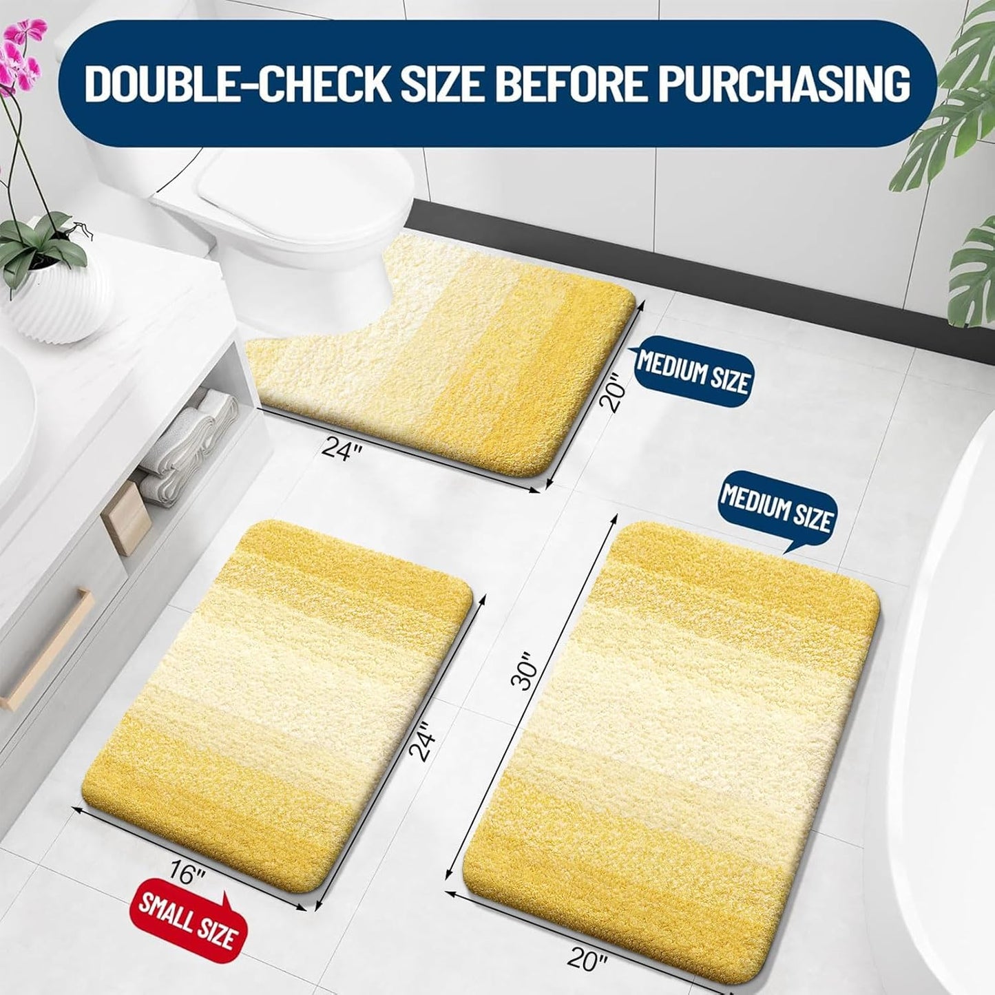 OLANLY Bathroom Runner Rugs 59x24, Extra Soft Absorbent Microfiber Bath Rugs, Rubber Backing, Quick Dry, Machine Washable Bath Mats for Bathroom Floor, Tub and Shower, Home Decor Accessories, Yellow