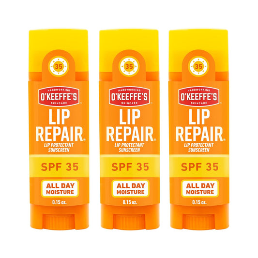 O'Keeffe's Lip Repair SPF 35 Lip Balm - Stick (3 Pack) - Sun-Safe Moisturizer for Extremely Cracked, Dry Lips