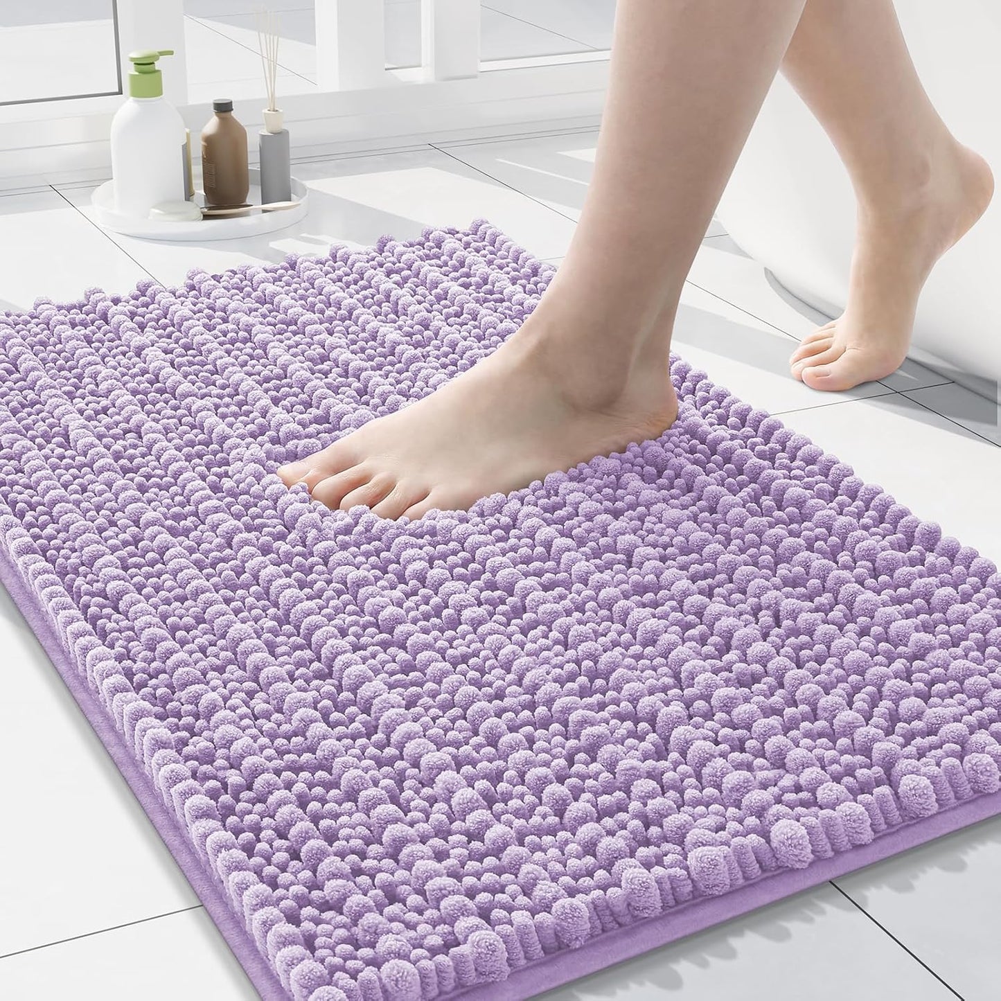 Arotive Luxury Chenille Bathroom Rug Mat, Extra Soft Thick Absorbent Shaggy Bath Rugs, Non-Slip Machine Wash Dry, Plush Bath Mats for Bathroom, Shower and Tub, 24x16, Light Purple