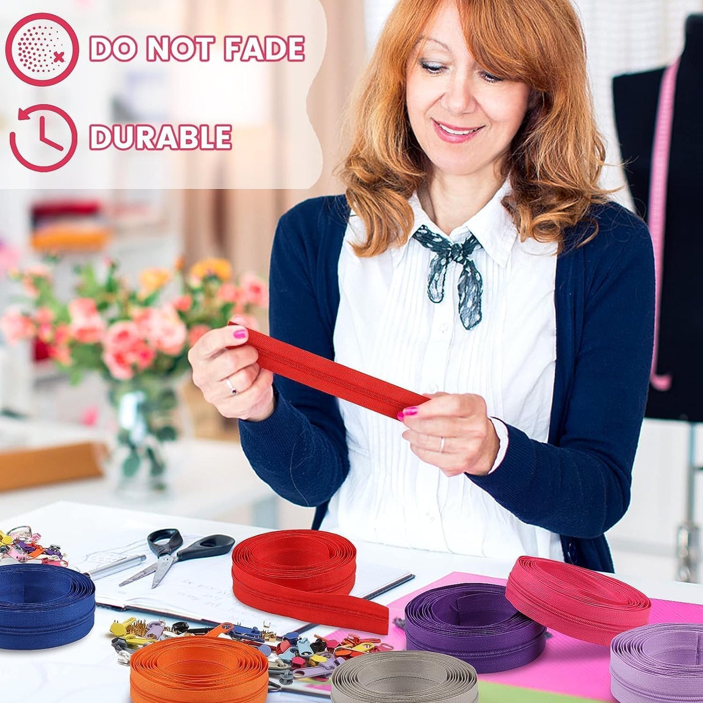 DOITEM 42 Yards 14 Pieces Coil Zippers Assorted Nylon Zipper with 56 Sliders, 14 Color for DIY Tailor Sewing Crafts