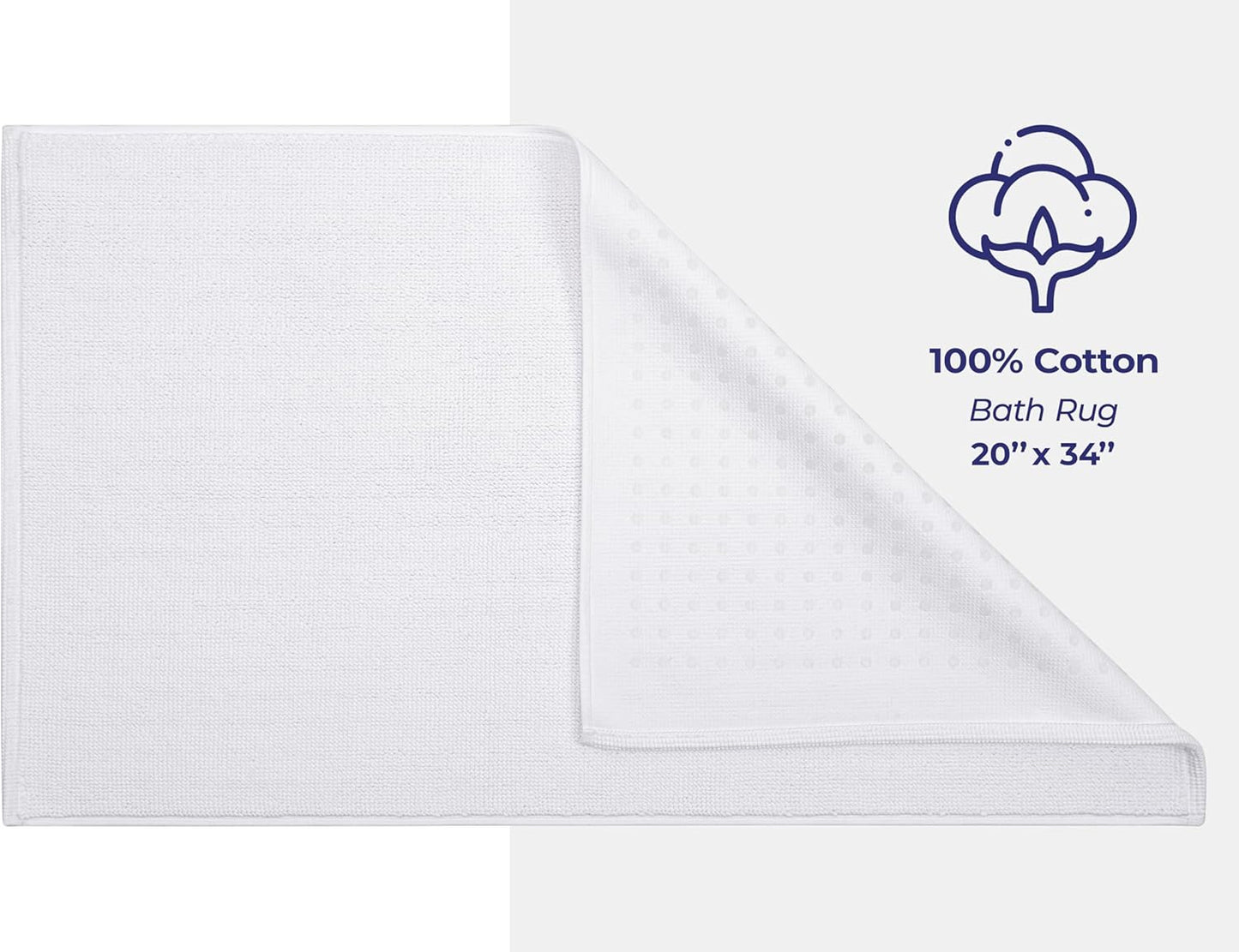 American Soft Linen Bath Rug, 20 in 34 in 100% Cotton Bath Mats Rugs for Bathroom, Slip Reducer Washable Shaggy Form Area Rugs, White Bath Rug