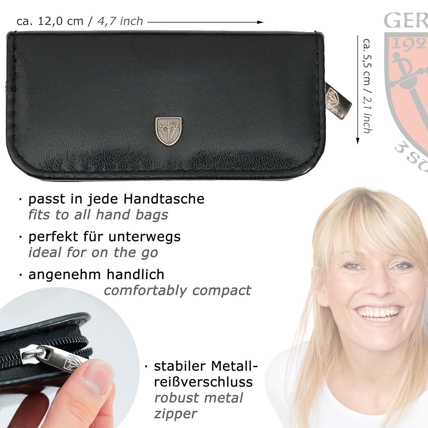 3 Swords Germany - brand quality 5 piece manicure pedicure grooming kit set for professional finger & toe nail care with synthetic leather case black - Made in Germany