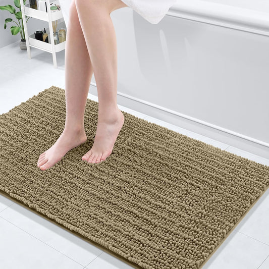 Arotive Luxury Chenille Bathroom Rug Mat, Extra Soft Thick Absorbent Shaggy Bath Rugs, Non-Slip Machine Wash Dry, Plush Bath Mats for Bathroom, Shower and Tub, 47x24, Camel