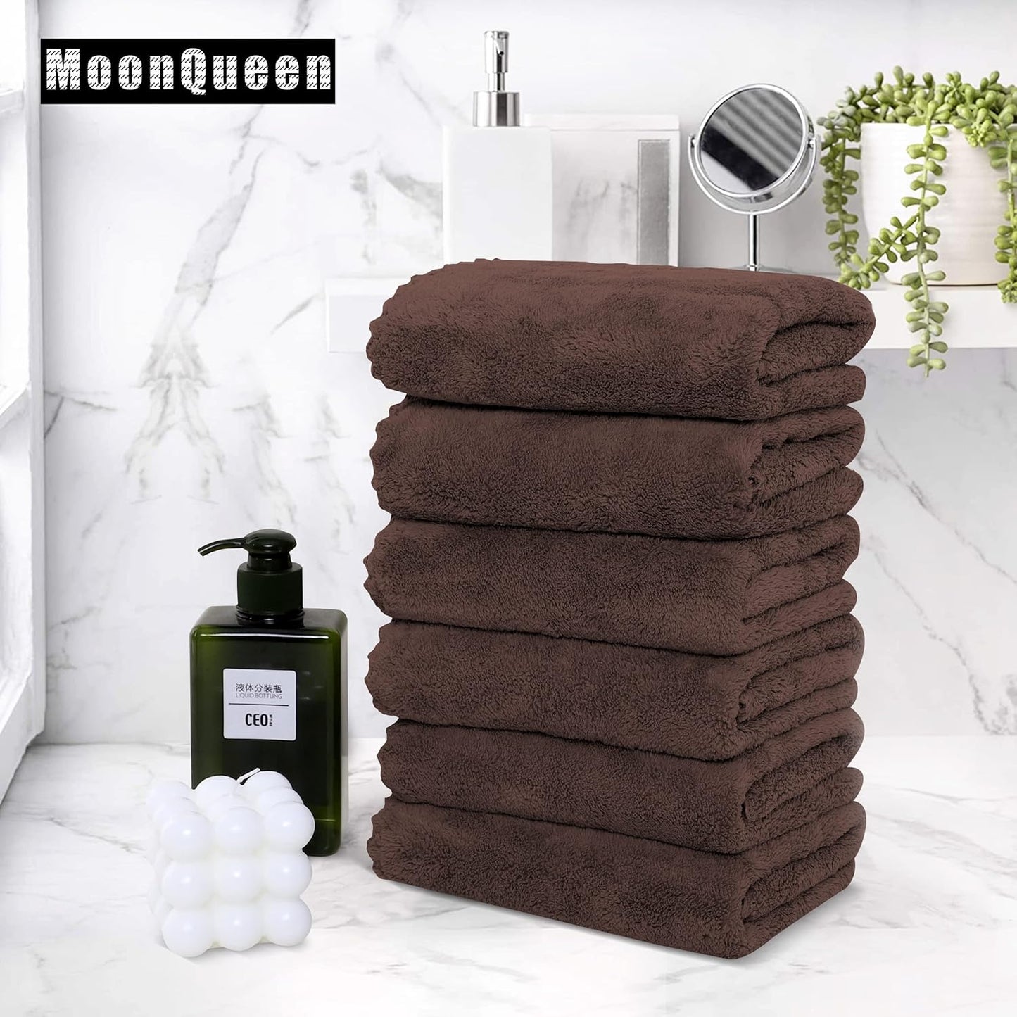 MOONQUEEN 18 Pack Premium Hand Towels - Quick Drying - Microfiber Coral Velvet Highly Absorbent Towels - Multipurpose Use as Hotel, Bathroom, Shower, Spa, Hand Towel 16 x 28 inches (Wood Brown)