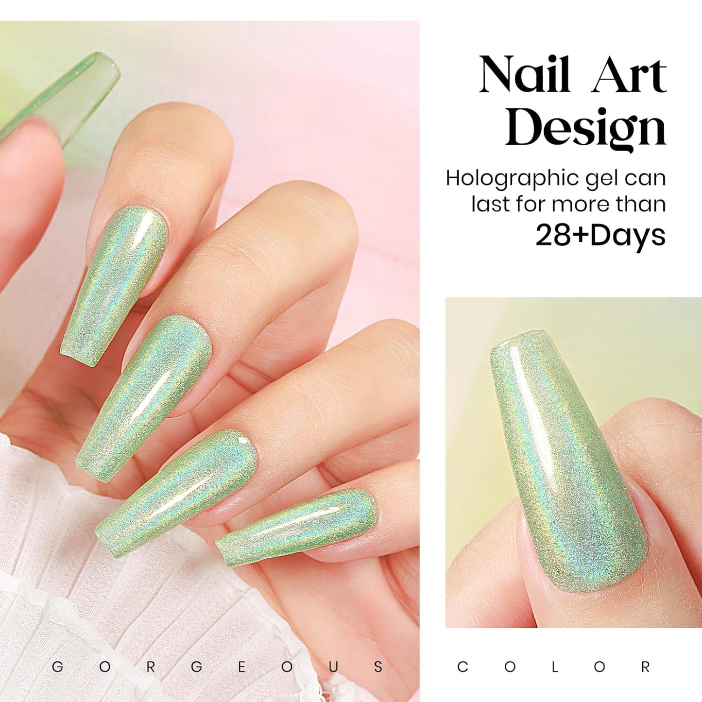 MIZHSE 8 Colors Holographic Gel Nail Polish, Laser Iridescent Gel Polish Set, Chrome Rainbow Shimmer Glitter Nail Gel, Sparkly Shiny Gel Polish Silver Pink Nail Art Salon at Home Women Gift