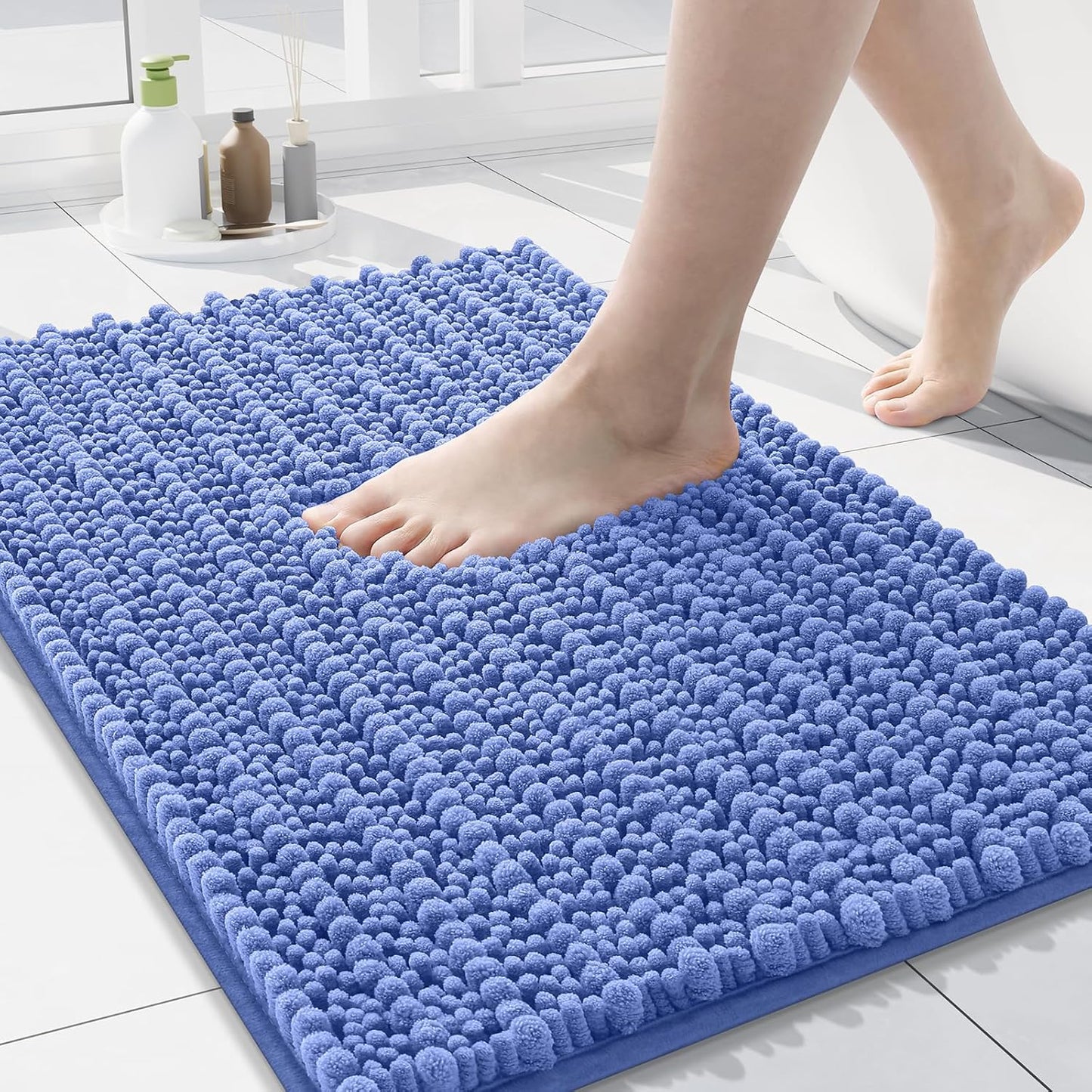 Arotive Luxury Chenille Bathroom Rug Mat, Extra Soft Thick Absorbent Shaggy Bath Rugs, Non-Slip Machine Wash Dry, Plush Bath Mats for Bathroom, Shower and Tub, 24x16, Cornflower Blue