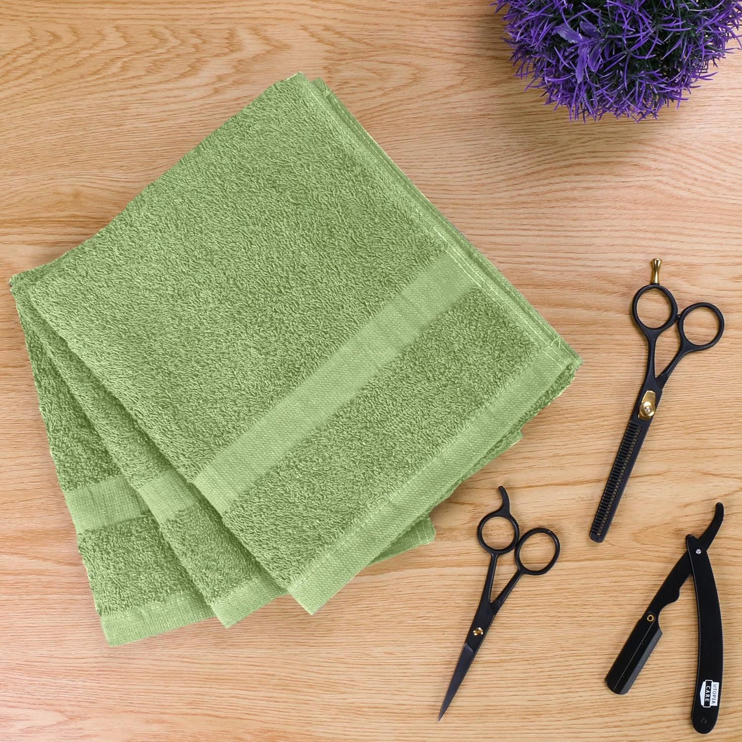 Utopia Towels, Salon Towel, Pack of 12, Not Bleach Proof, 16 by 27 Inches, Highly Absorbent Cotton Towels for Hand, Gym, Beauty, Spa, and Home Hair Care, Sage Green