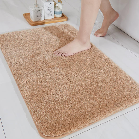 COSY HOMEER Bath Rugs for Bathroom Extra Thick - Anti-Slip Bath Mats Soft Plush Yarn Shaggy 100% Strong Mirco Polyeste Mat Living Room Bedroom Mat Floor Water Absorbent(Beige,20x32 - Inches)