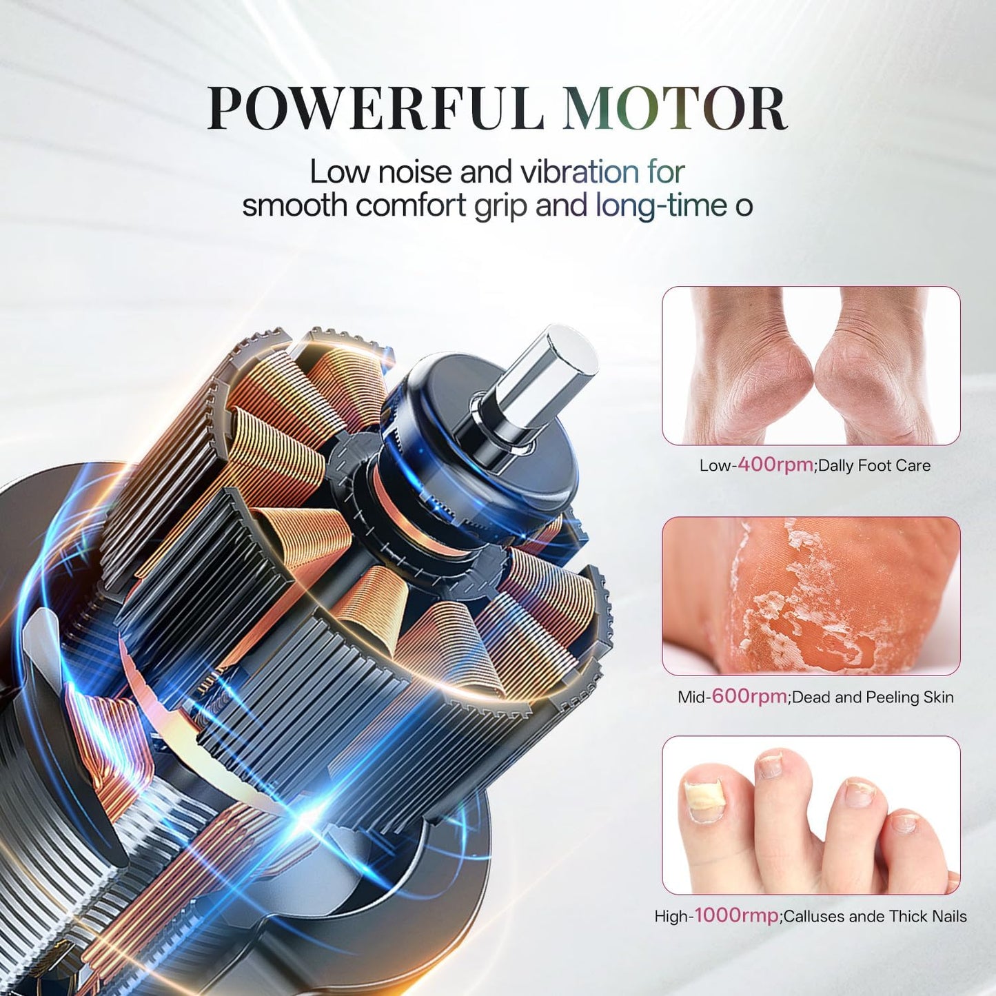 krofaue Electric Foot File Remover Callus Adjustable Speed File Grinder, Professional Summer Pedicure Tool with 60pcs Replacement Sandpaper Disks for Skin and Calluses at Home