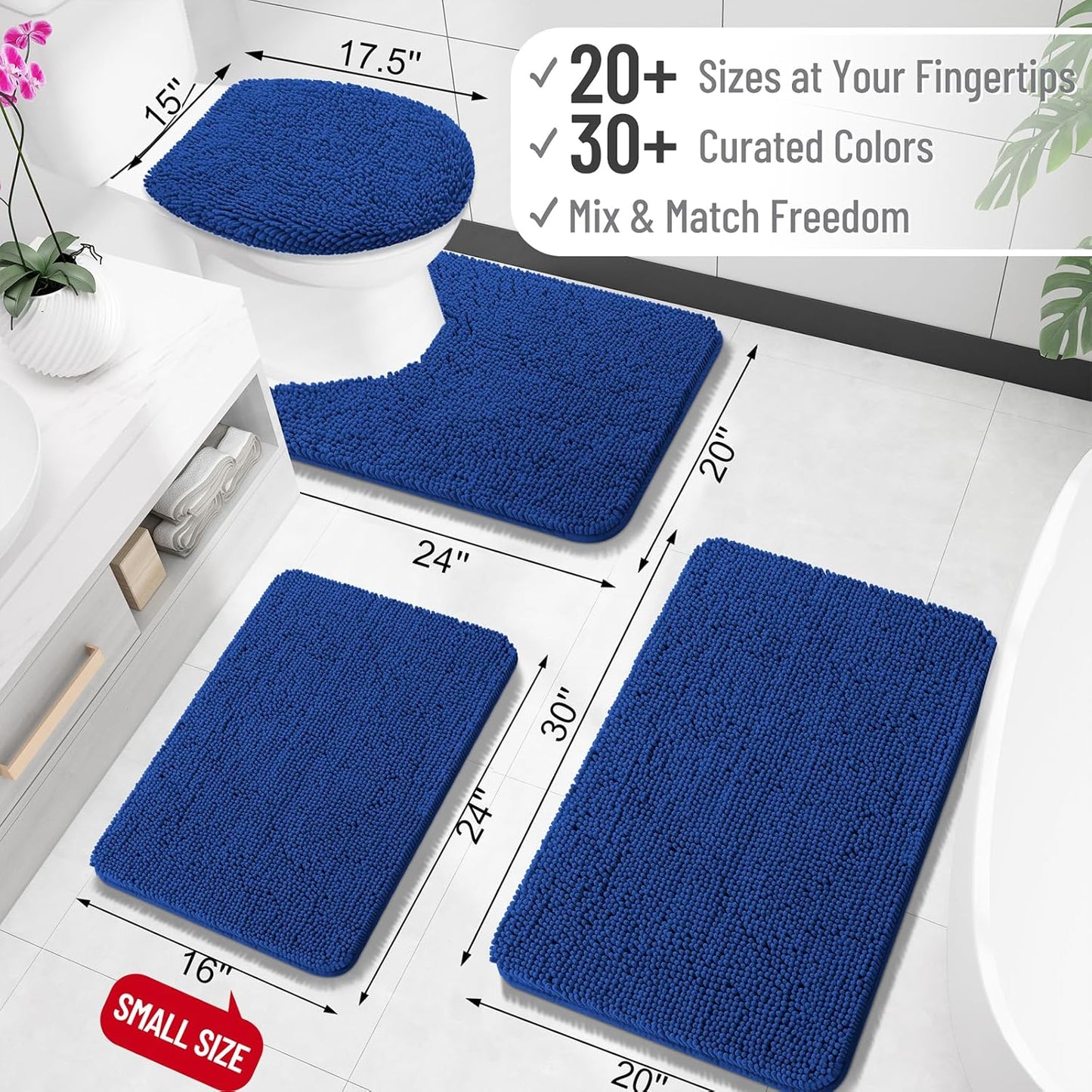 OLANLY Bathroom Rugs 30x20, Extra Soft Absorbent Chenille Bath Rugs, Rubber Backing Quick Dry, Machine Washable Bath Mats for Bathroom Floor, Tub and Shower, Home Decor Accessories, Royal Blue