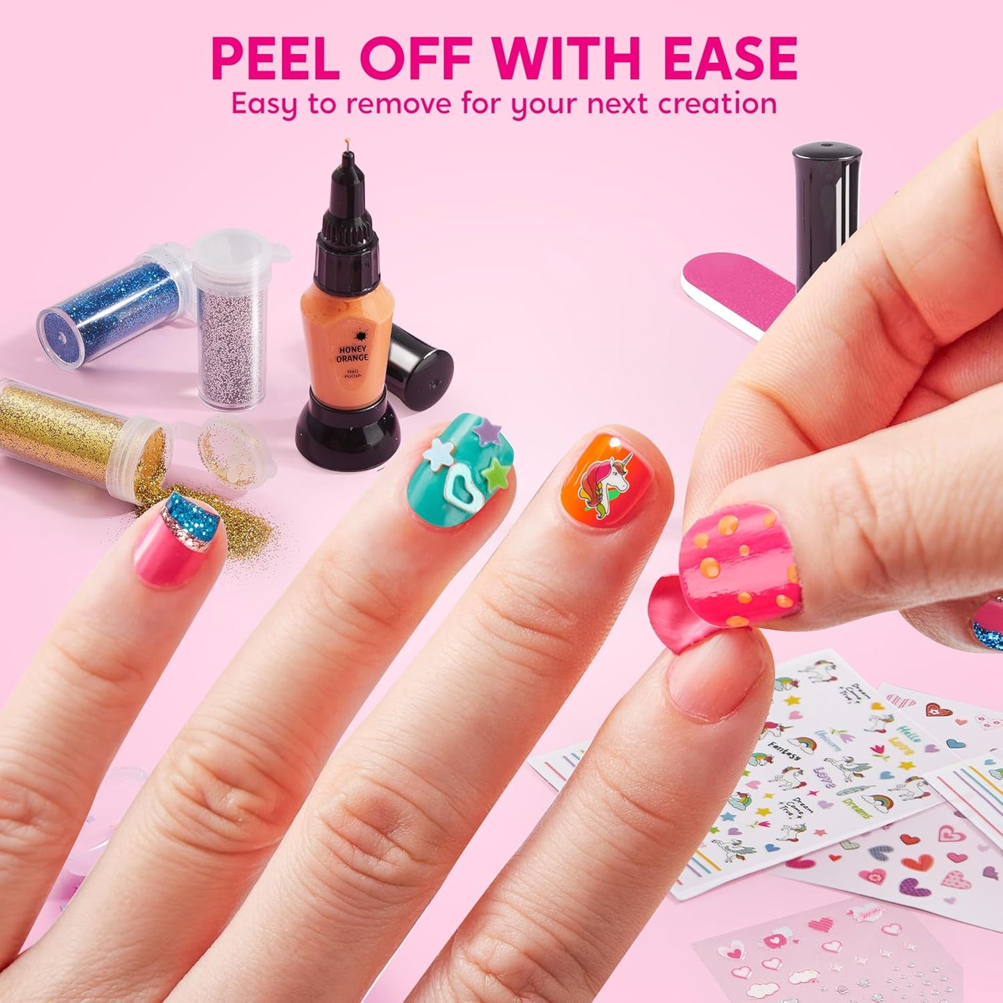 Klever Kits Kids Nail Polish Set, Nail Art Kit for Girls, Birthday Gifts for Girls Ages 7 and up, Makeup for Kids, Glitter, Sequins, Stickers , Peel Off & Quick Dry