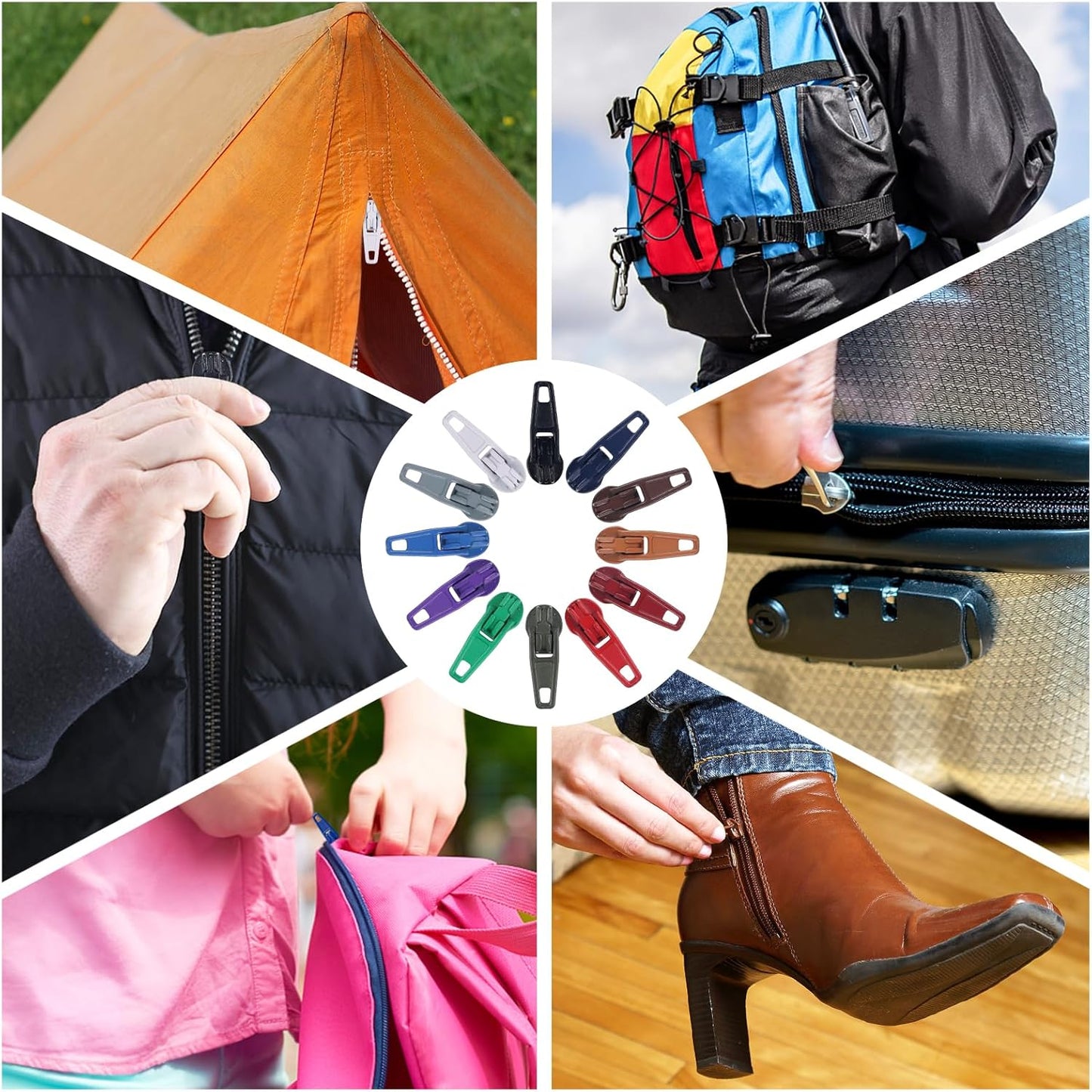 DOITEM 96Pcs Zipper Repair Kit Zipper Replacement 3# Zipper Pull Rescue Kit for Clothing Jackets Purses Luggage (12 Colors)