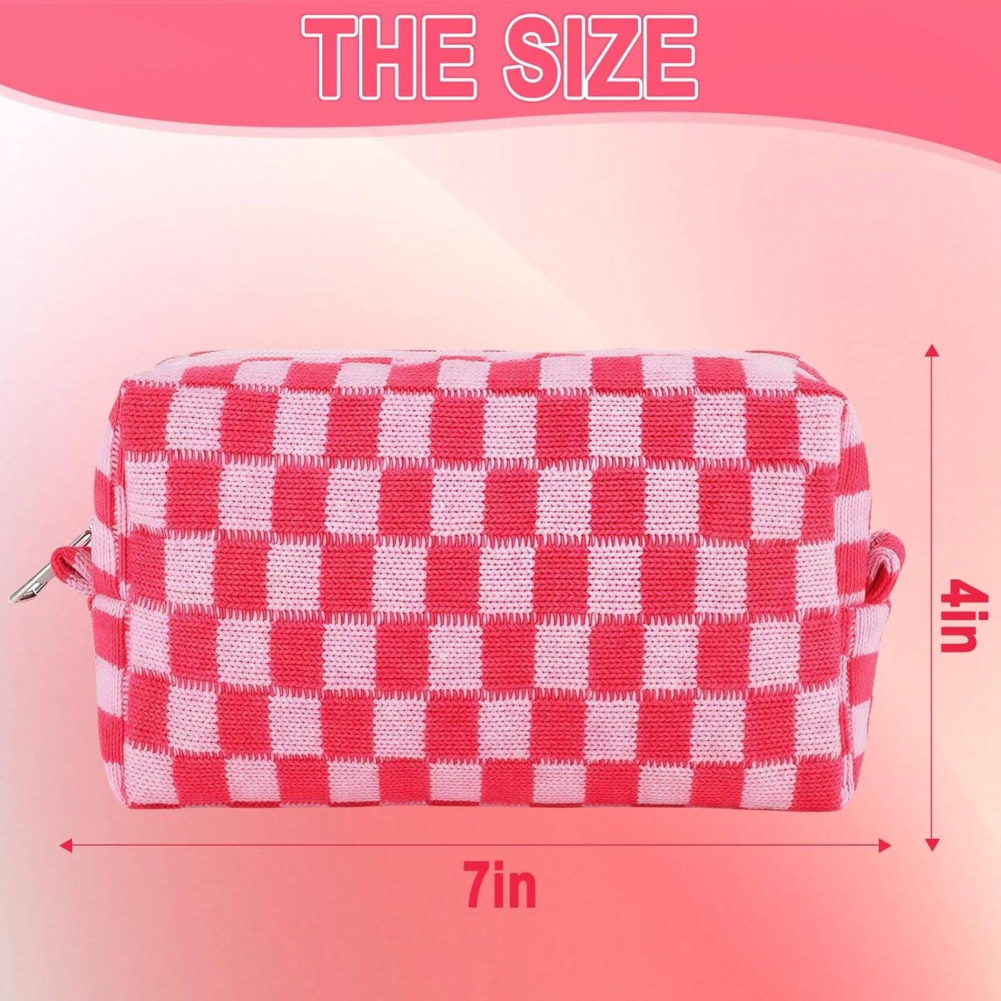 ZLFSRQ 6Pcs Checkered Pencil Case Cute Pencil Pouch for Teens Checkered Makeup Bag Pink Medium Travel Cosmetic Bag Makeup Pouch for Purse Aesthetic Trendy Zipper Toiletry Bags Organizer