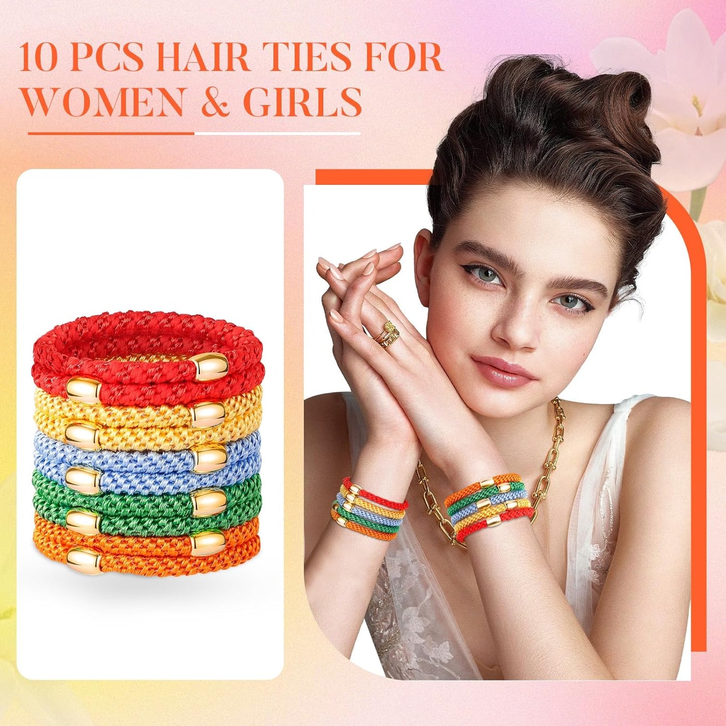 Hair Ties No Damage - 10PCS Ponytail Holders - Elastic Hair Ties for Thick Hair - Braided Hair Bands for Women Girls's Hair - Neon