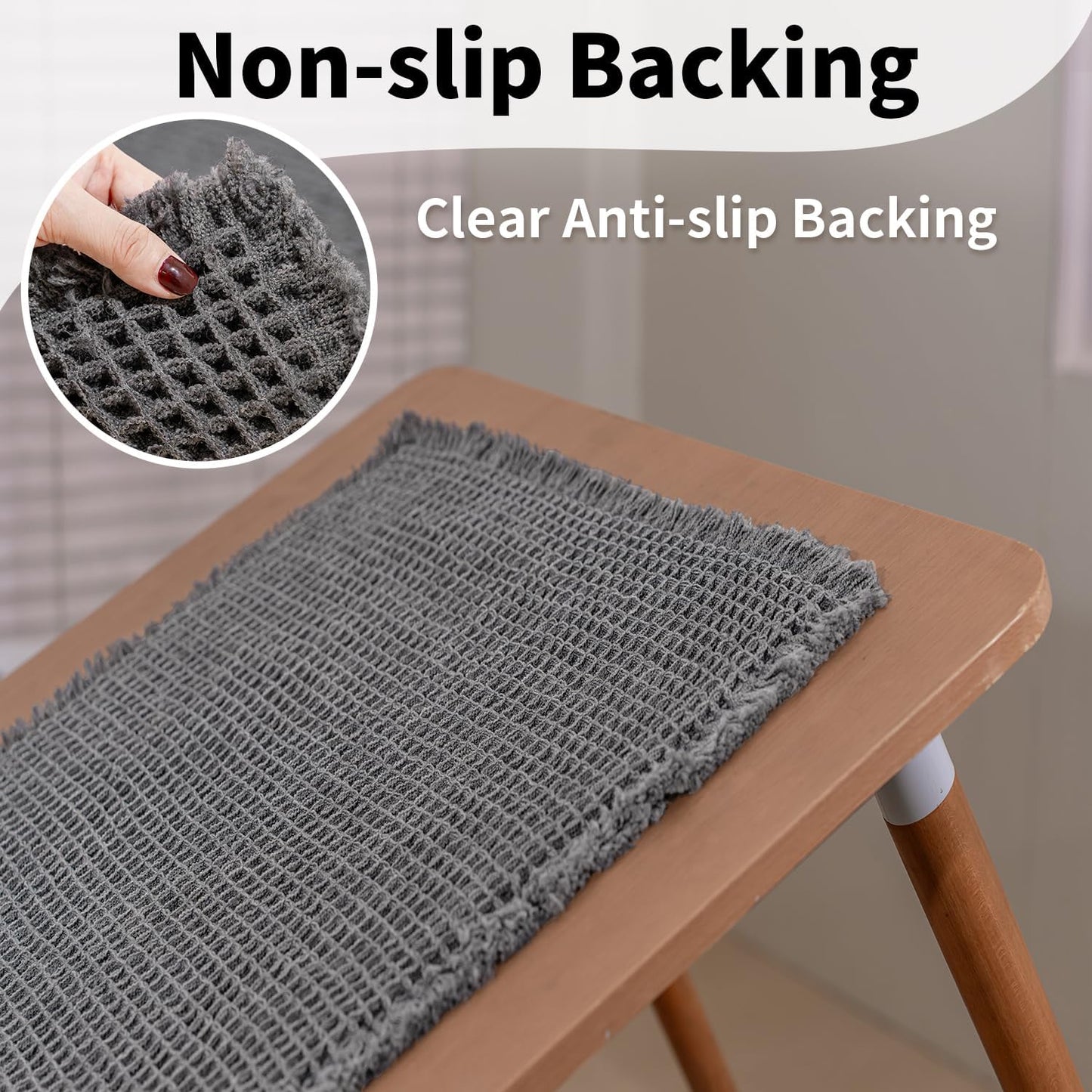Waffle Bath Mat - Boho Bathroom Rugs Non Slip Washable, Super Absorbent & Quick Dry, Soft Bath Mat Farmhouse Bathroom Decor, 20'' x 32'', Dark Grey