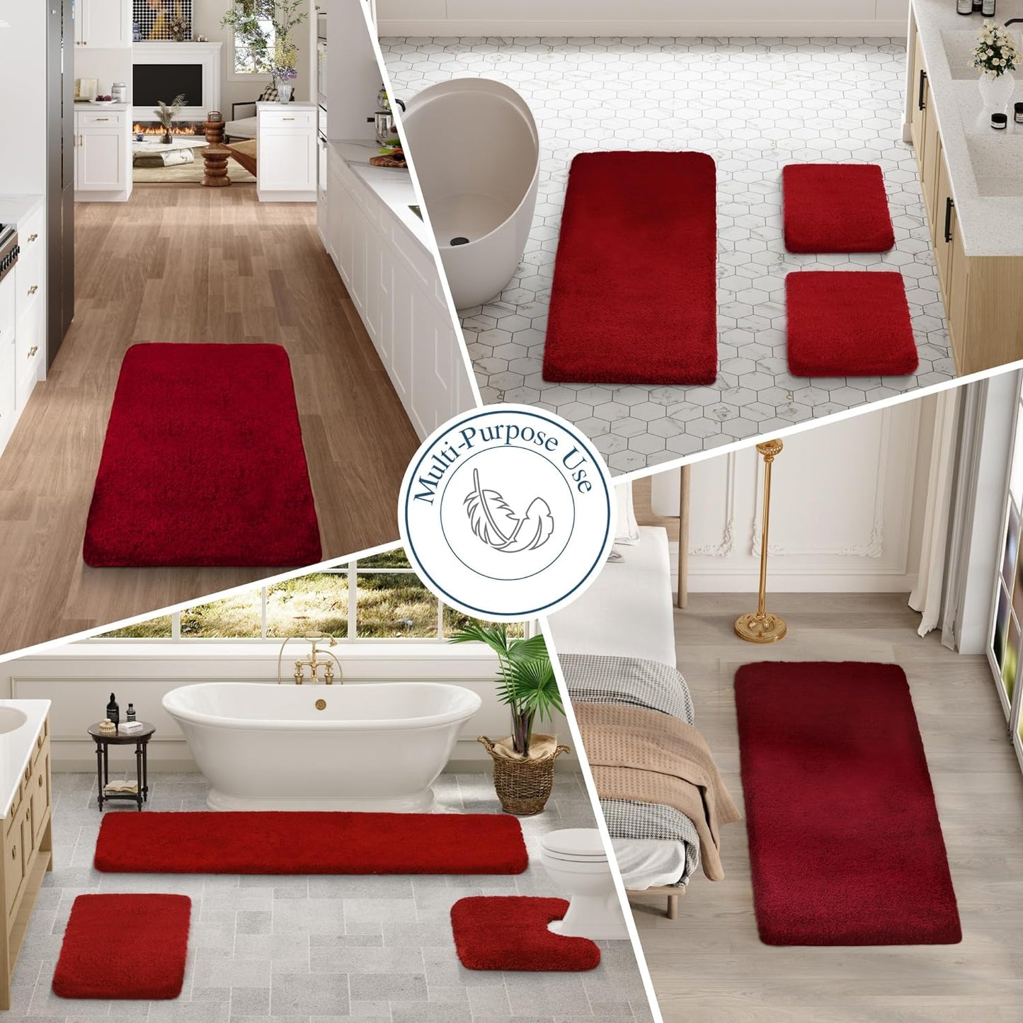 Walensee Large Bathroom Rug (24 x 72, Red) Extra Soft and Absorbent Shaggy Bath Mat, Machine Washable Microfiber, Non Slip Luxury Floor Mat