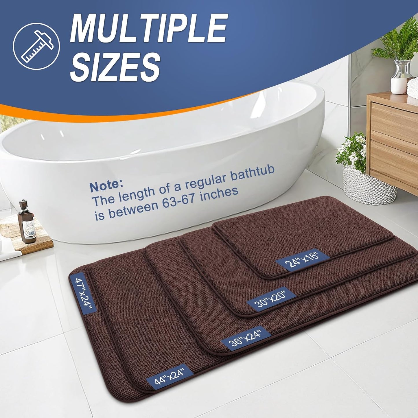 OLANLY Thick Memory Foam Bath Mat Rug 30x20, Extra Soft Absorbent Bathroom Rug, Quick Dry Bath Mats, Non-Slip, Machine Washable Carpet for Bathroom, Tub and Shower, Home Decor Accessories, Brown