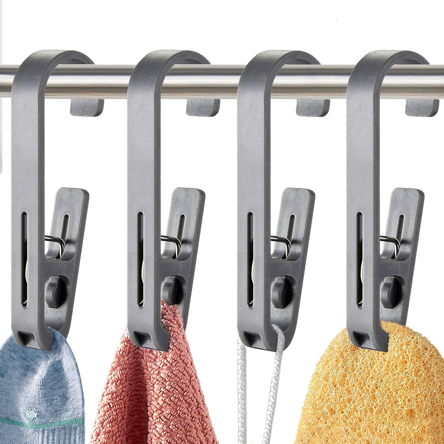 XoYoZo Laundry Hooks with Clips Hanger Closet Organizer Clamps Socks Boot Bras Towels for Bathroom Wardrobe Kitchen Office 4Pcs (Grey)