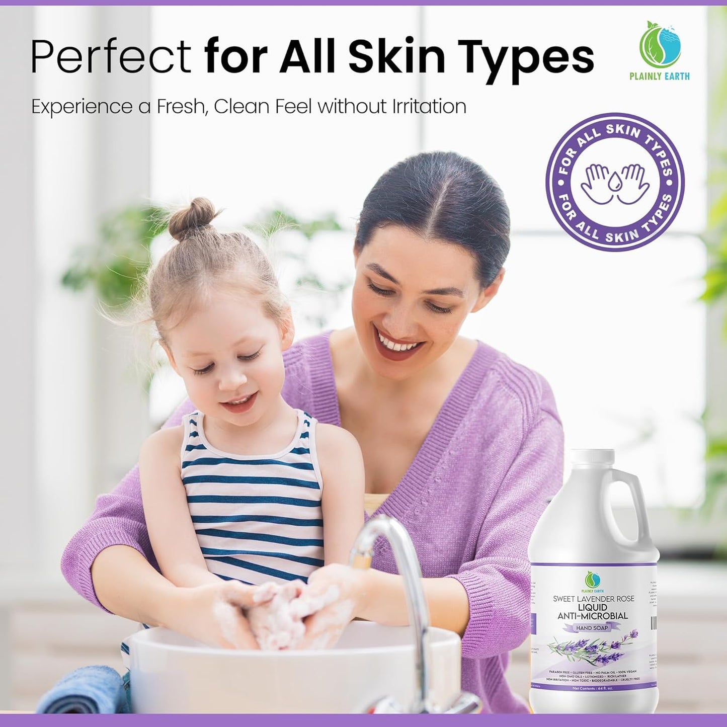 AntiMicrobial Hand Soap 64 oz - Soft and Gentle Sweet Lavender Rose Antibacterial Hand Wash Soap, Long Lasting Freshness & Safe for Skin - Eco Friendly Bulk Refill Packaging