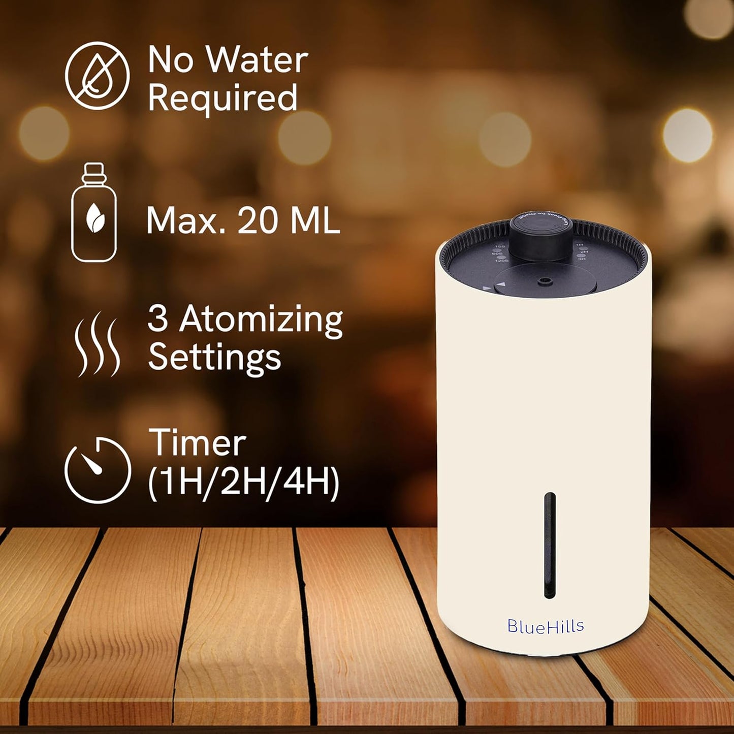 BlueHills Waterless Essential Oil Diffuser USB Travel Cordless Aroma Large Room Portable Battery-Operated Rechargeable Car Home Hotel Long Runtime Compact Premium Wireless Mini Diffuser – J05 Beige