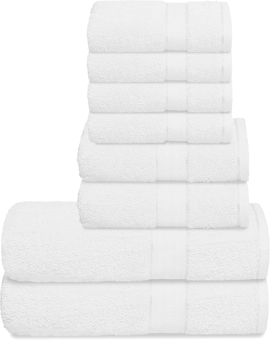 GLAMBURG 700 GSM Premium 8-Piece Towel Set - Contains 2 Bath Towels 30x54, 2 Hand Towels 16x28, 4 Wash Cloths 13x13 - Luxury Hotel & Spa Quality - Durable Ultra Soft Highly Absorbent - White