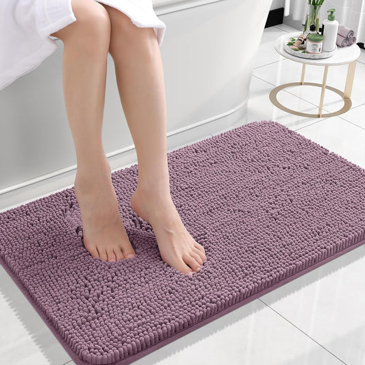 OLANLY Bathroom Rugs 24x16, Extra Soft Absorbent Chenille Bath Rugs, Rubber Backing Quick Dry, Machine Washable Bath Mats for Bathroom Floor, Tub and Shower, Home Decor Accessories, Deep Plum