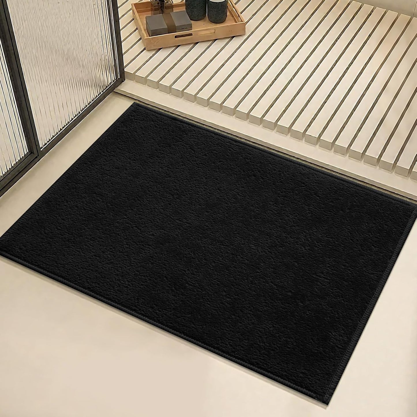 Bath Mat-Non-Slip Bathroom Floor Mats-Absorbent Quick Dry Low Pile Bathroom Rugs Fit Under Door-Bath Rug for Sink,Bathtub,Shower Room,20"×32",Black