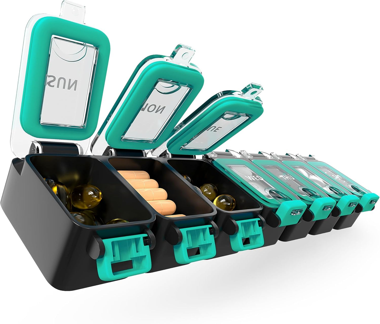 Weekly Pill Organizer 1 time a Day – Pill Box 7 Day with Enhanced Waterproof Seal, Large compartments Hold Big Vitamins & Supplements, Upgraded Locking lids, for Home & Travel use, Durable Hard case