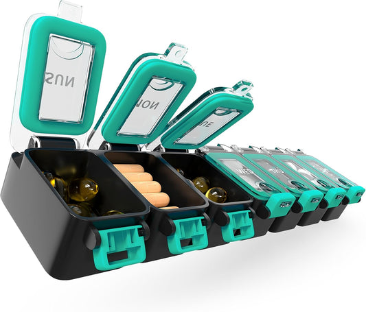 Weekly Pill Organizer 1 time a Day – Pill Box 7 Day with Enhanced Waterproof Seal, Large compartments Hold Big Vitamins & Supplements, Upgraded Locking lids, for Home & Travel use, Durable Hard case