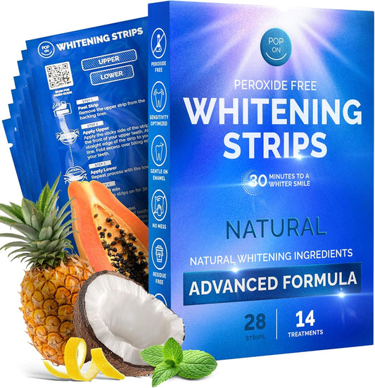 Whitening Strips for Sensitive Teeth – Enamel Safe, Peroxide-Free Coconut Teeth Whitening Strips with Natural Enzymes – Gentle White Stips for Sensitive Gums (28 Count (Pack of 1), Mint)