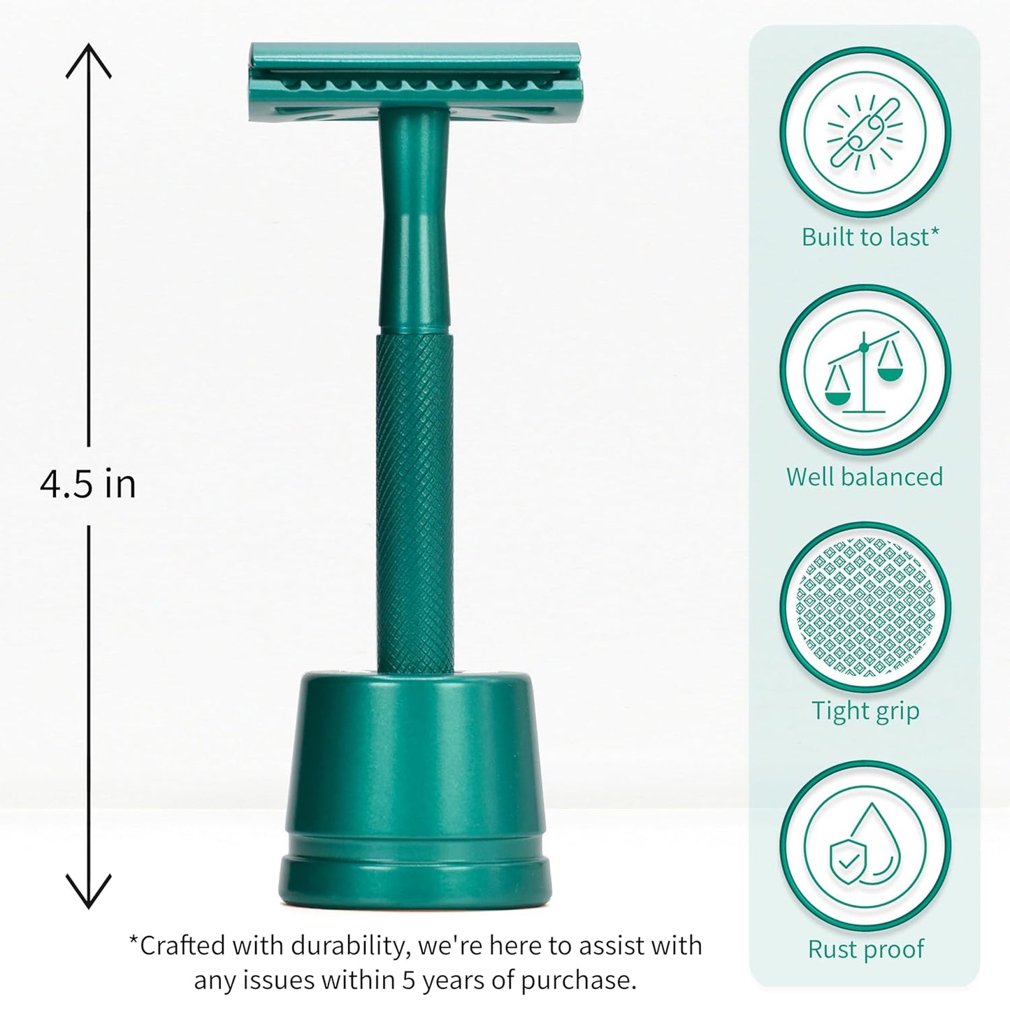 Bambaw Double Edge Close Comb Safety Razor with Stand, Shaving Razor for Men with 5 Safety Razor Blades, Reusable Eco Freindly DE Metal Razor – Sea Green