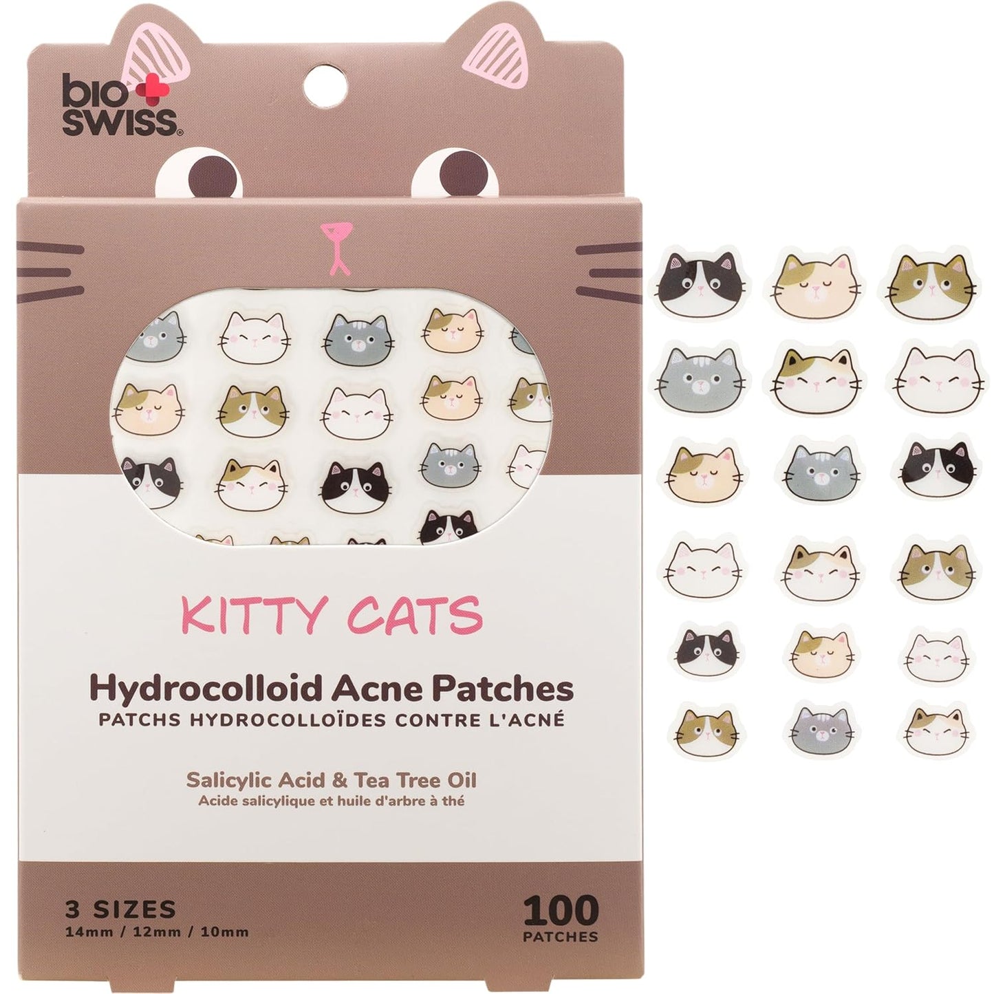 BioSwiss Pimple Patches, Kitty Cats Patch for Zits and Blemishes, Hydrocolloid Spot Stickers for Face and Skin, 100 Count