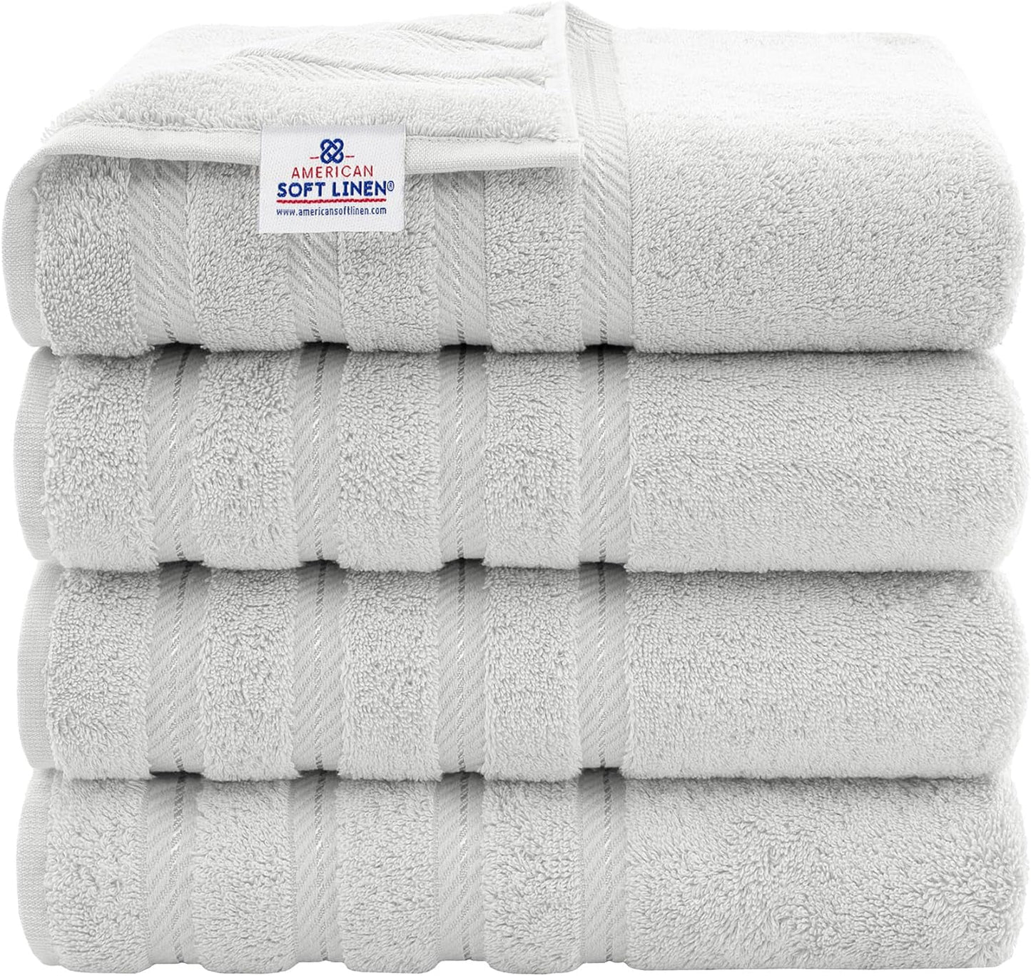 American Soft Linen Luxury 4 Piece Bath Towel Set, 600 GSM 100% Cotton Turkish Bath Towels for Bathroom, 27x54 in Large Bathroom Shower Towels, Silver Grey