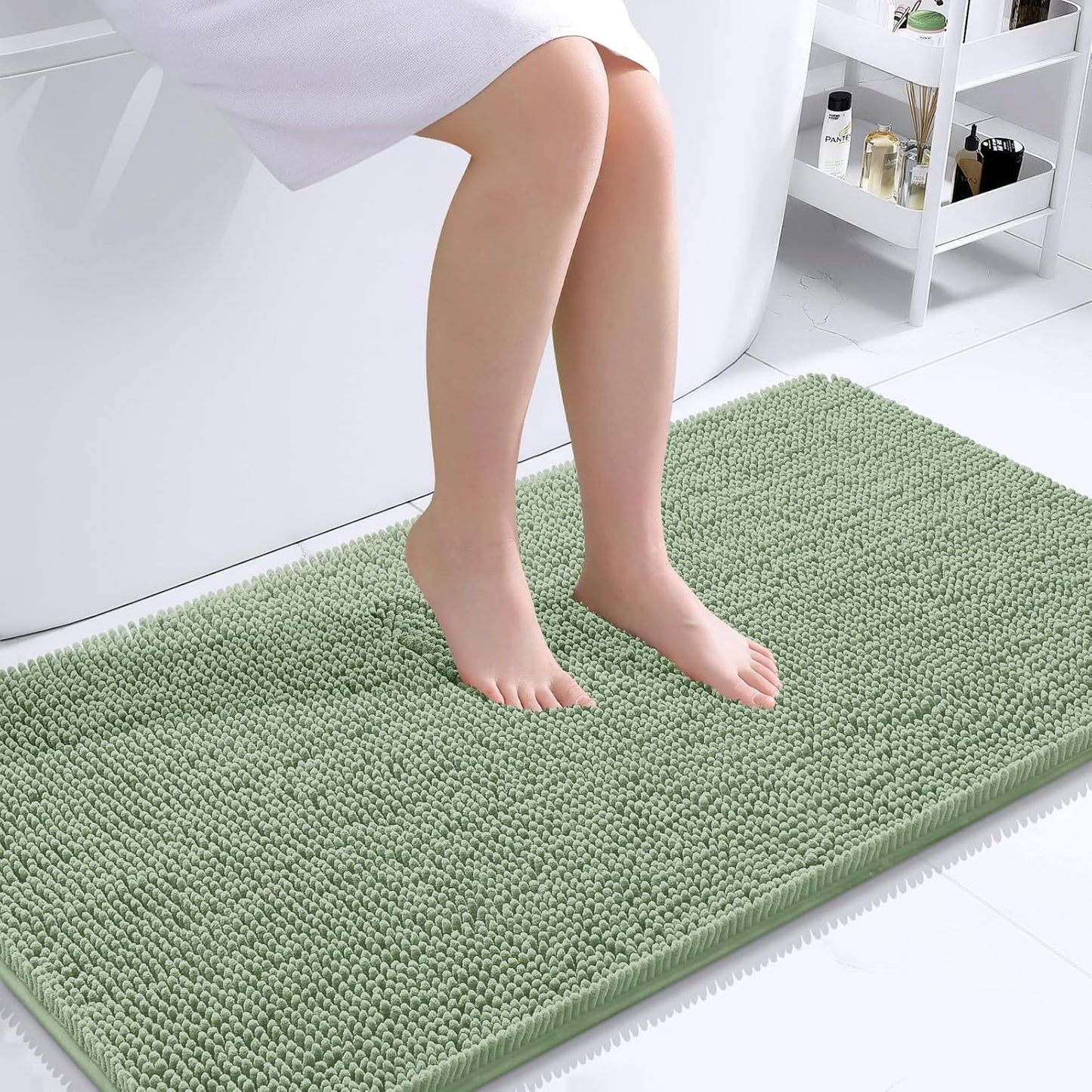 OLANLY Bathroom Rugs 45x27, Extra Soft Absorbent Chenille Bath Rugs, Rubber Backing Quick Dry, Machine Washable Bath Mats for Bathroom Floor, Tub and Shower, Home Decor Accessories, Sage Green