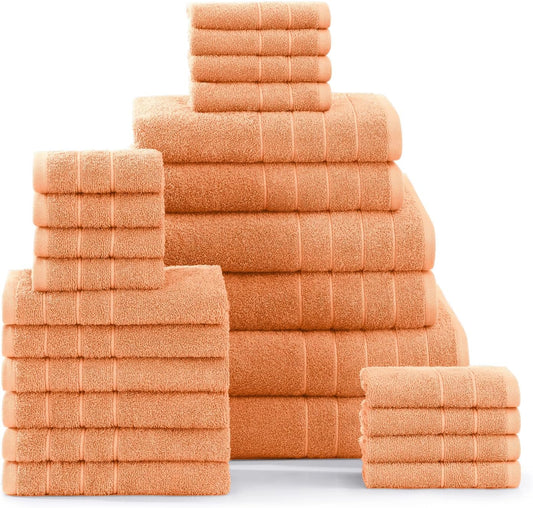 Casa Platino Bath Towel Set 24 Pieces – 100% Cotton, Soft & Absorbent, Ring Spun Fabric, Great for Home & Guests, Large Towels with Excellent Coverage, Quick Drying – Peach Fuzz