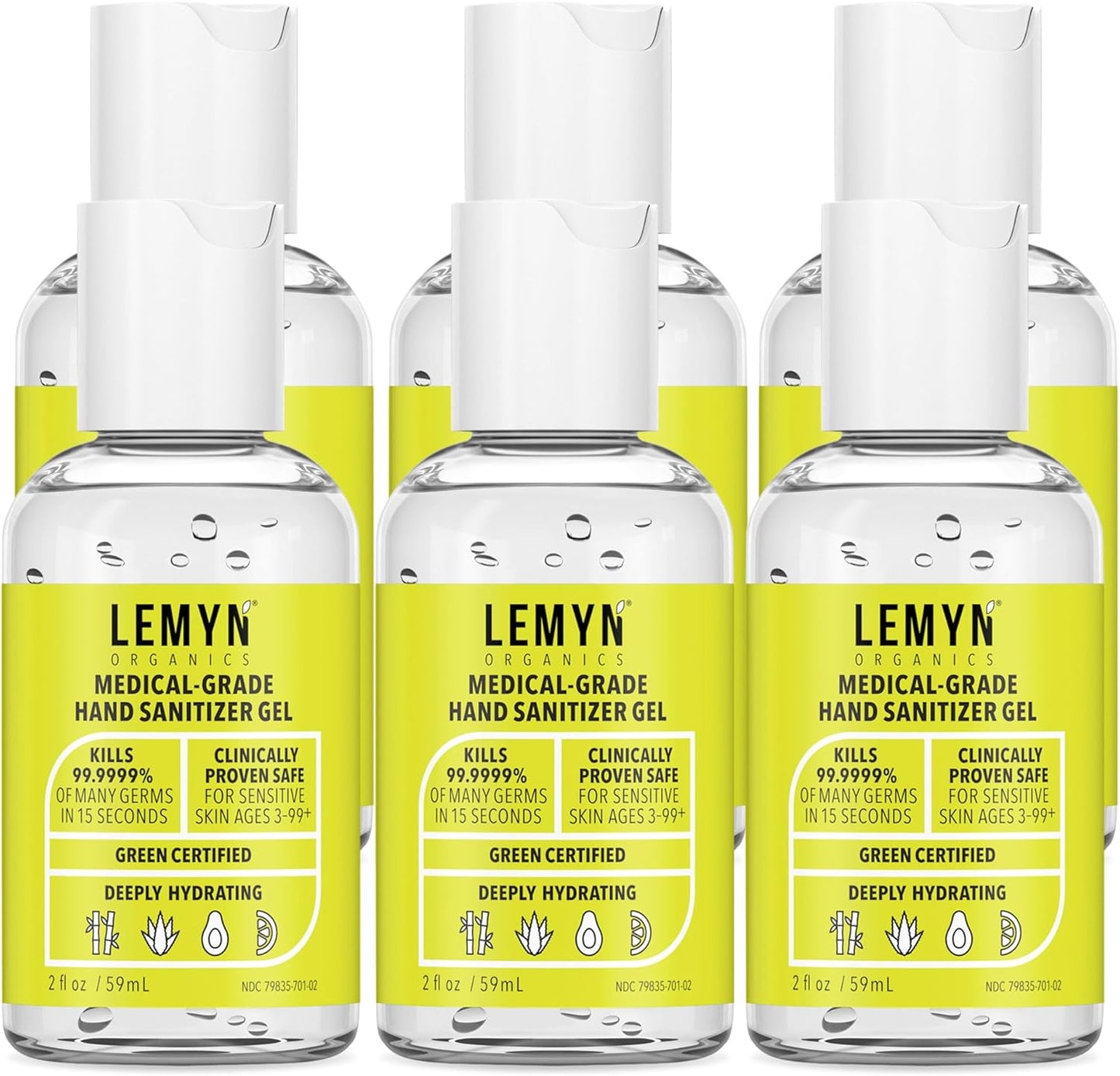 Medical Grade Hand Sanitizer Gel - 97% ORGANIC - 2 FL.OZ. (PACK OF 6)