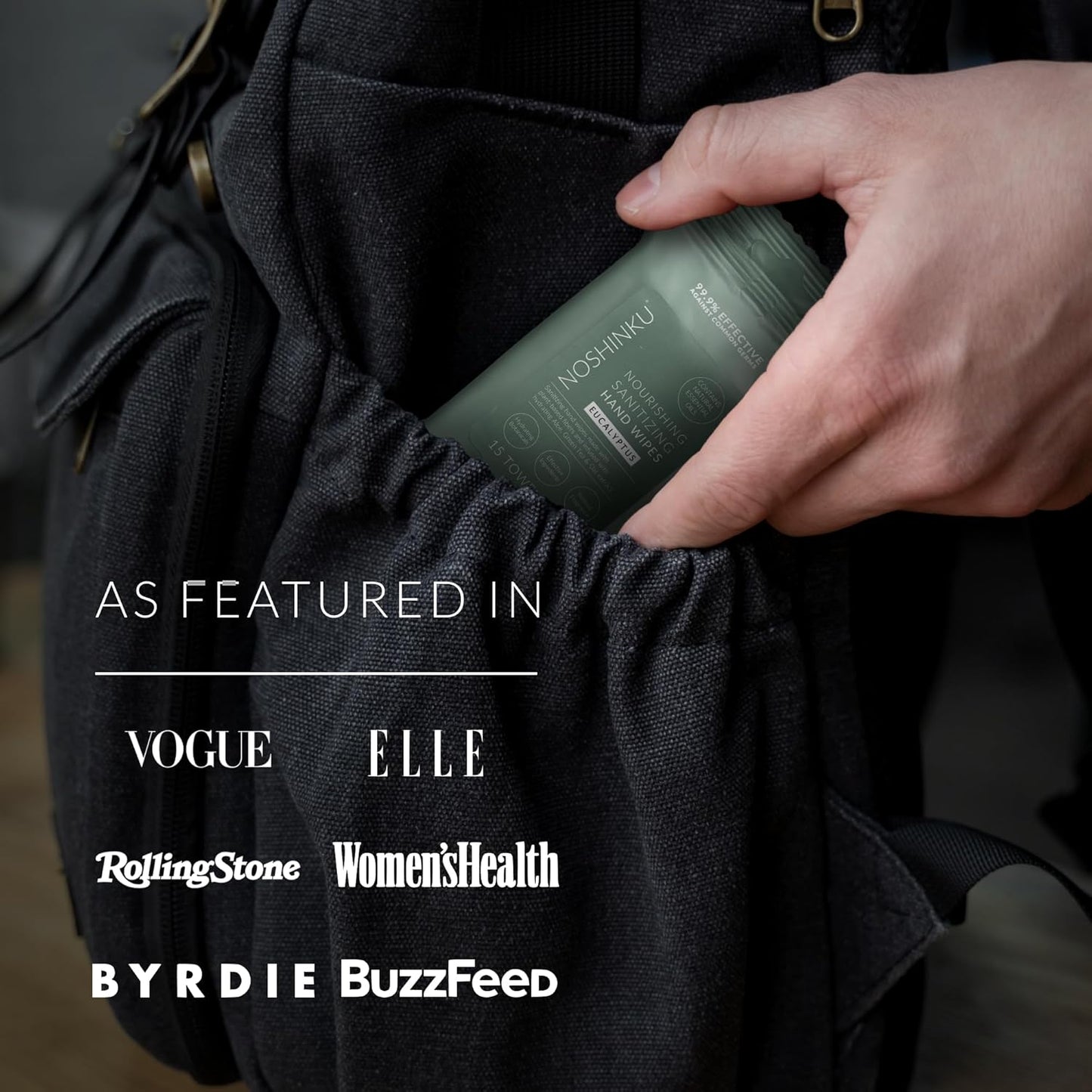 Noshinku Eucalyptus Hand Sanitizer Wipes, 6-Pack (90 Towelettes) – Resealable Travel Wipes with Ethyl Alcohol, Aloe & Green Tea, Plant-Based Fiber, Essential Oil Scents, Cruelty-Free & No Dyes