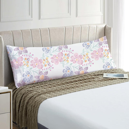 EXQ Home Satin Pillowcase for Hair and Skin Body- Multicolor Printed Flower Silk Pillowcase 20x54 inches - Body Pillow Cases with Envelope Closure, Gifts for Women