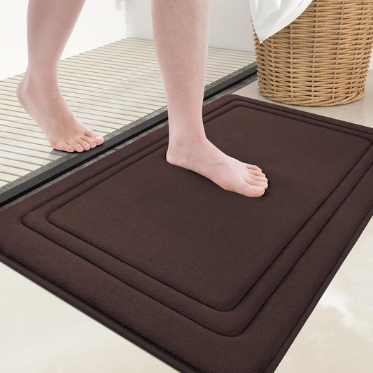 Grandaily Memory Foam Bath Mat Rug 24x16, Ultra Soft, Non-Slip and Absorbent Bathroom Rugs, Machine Wash Dry, Comfortable Bath Carpet for Bathroom Floor, Tub and Shower, Brown