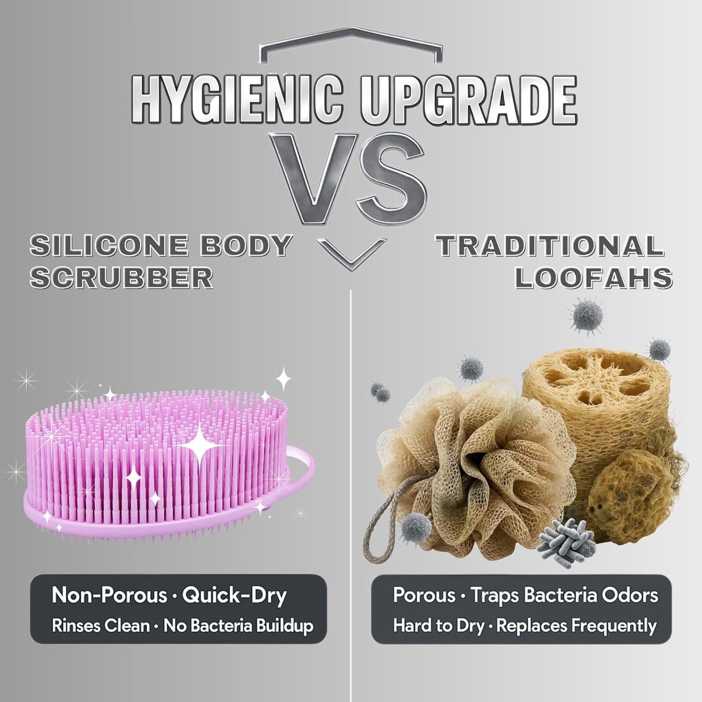 Avilana Silicone Body Scrubber – Gentle Shower Brush & Loofah Alternative- Food Grade & Lab Tested – Fast-Drying, Hygienic, BPA-Free Silicone Body Gentle Exfoliator (Gray, Exfoliate)