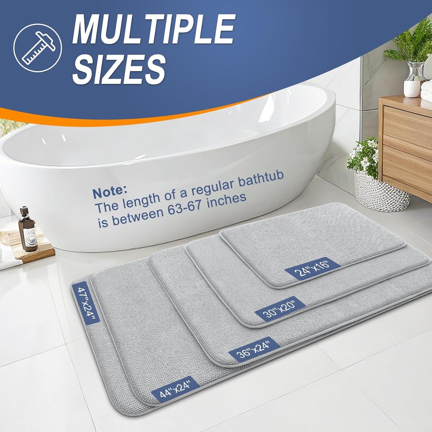 OLANLY Thick Memory Foam Bath Mat Rug 47x24, Extra Soft Absorbent Bathroom Rug, Quick Dry Bath Mats, Non-Slip, Machine Washable Carpet for Bathroom, Tub and Shower, Home Decor Accessories, Light Grey