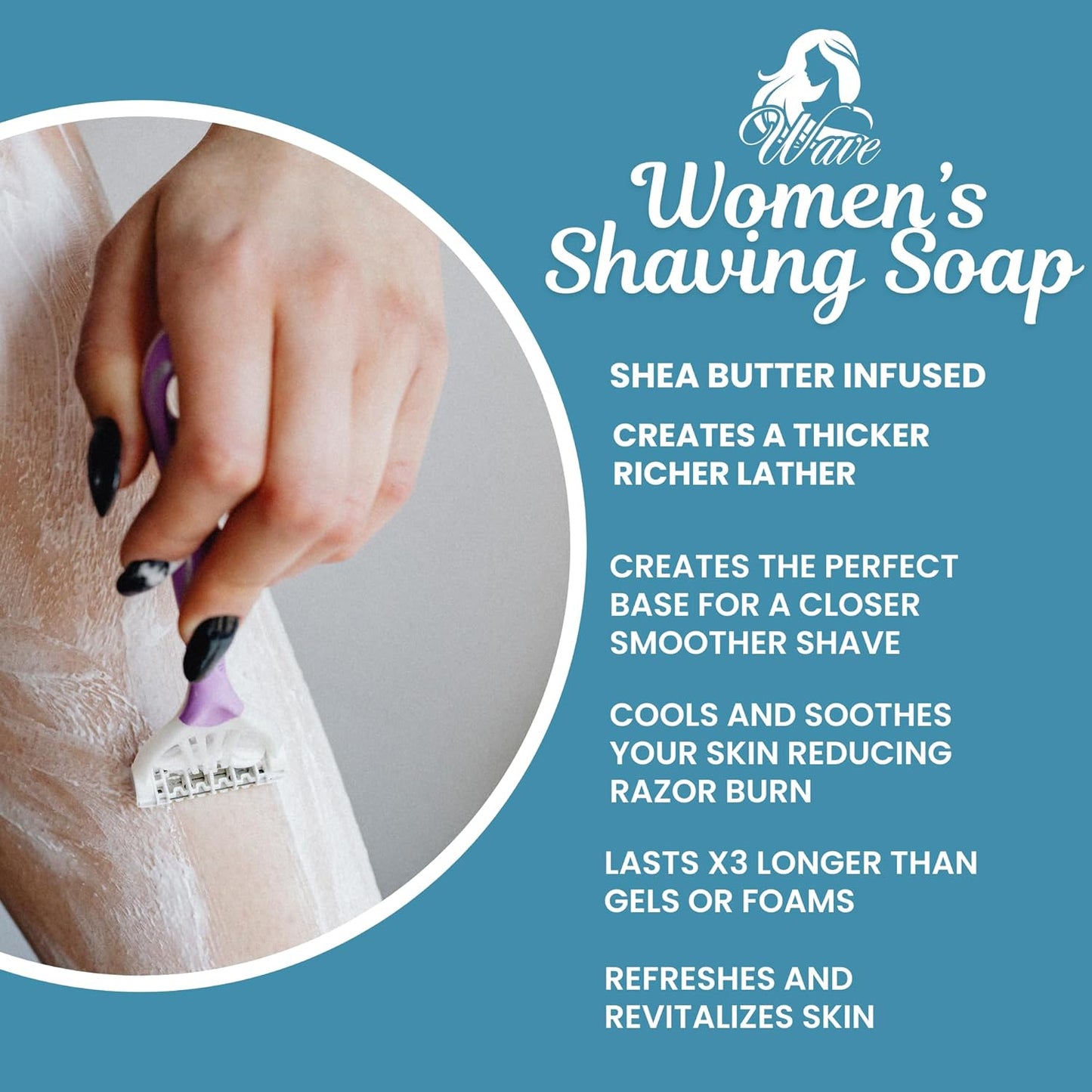Women's Unscented Shea Butter All Natural Shaving Soap – Ideal for Sensitive Skin, Long Lasting, and Perfect for Shaving Legs – Moisturizes and Rehydrates Skin
